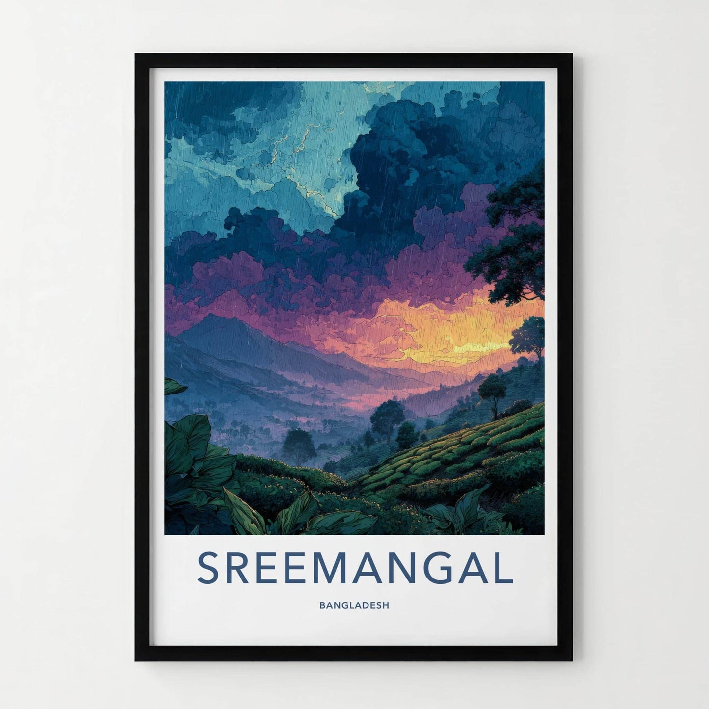 Sreemangal Poster - Bangladesh Art Print - Rainy Tea Hills Home Decor