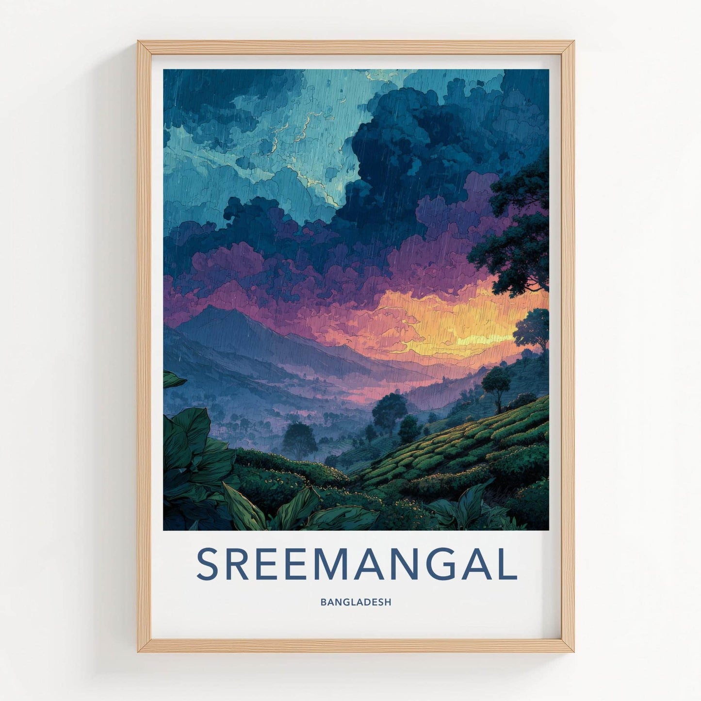 Sreemangal Poster - Bangladesh Art Print - Rainy Tea Hills Home Decor