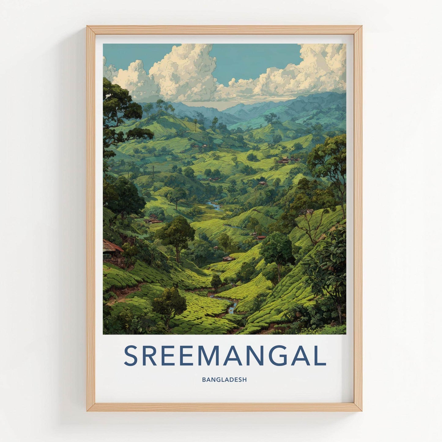 Sreemangal Poster - Bangladesh Travel Art - Lush Tea Plantation Home Decor