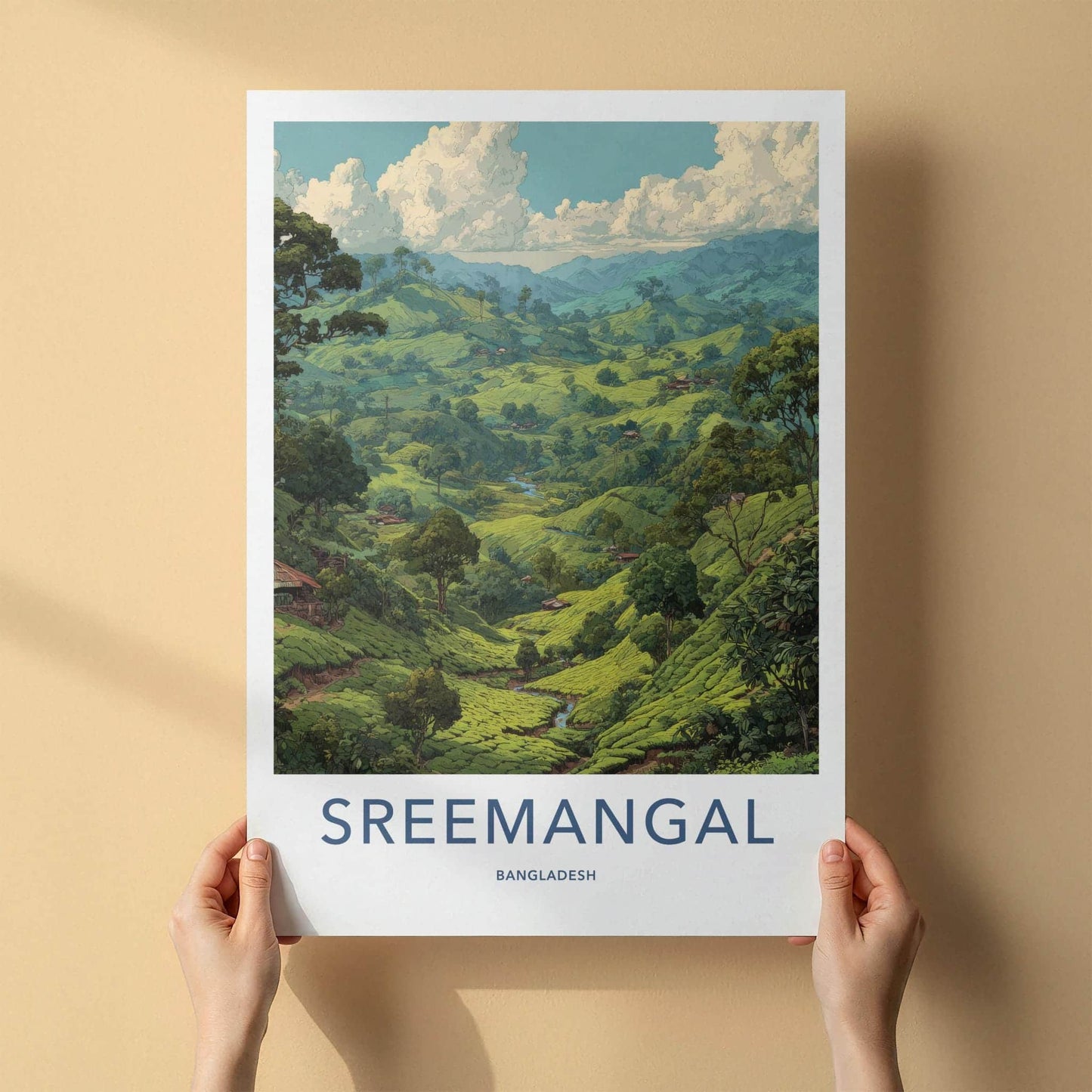 Sreemangal Poster - Bangladesh Travel Art - Lush Tea Plantation Home Decor