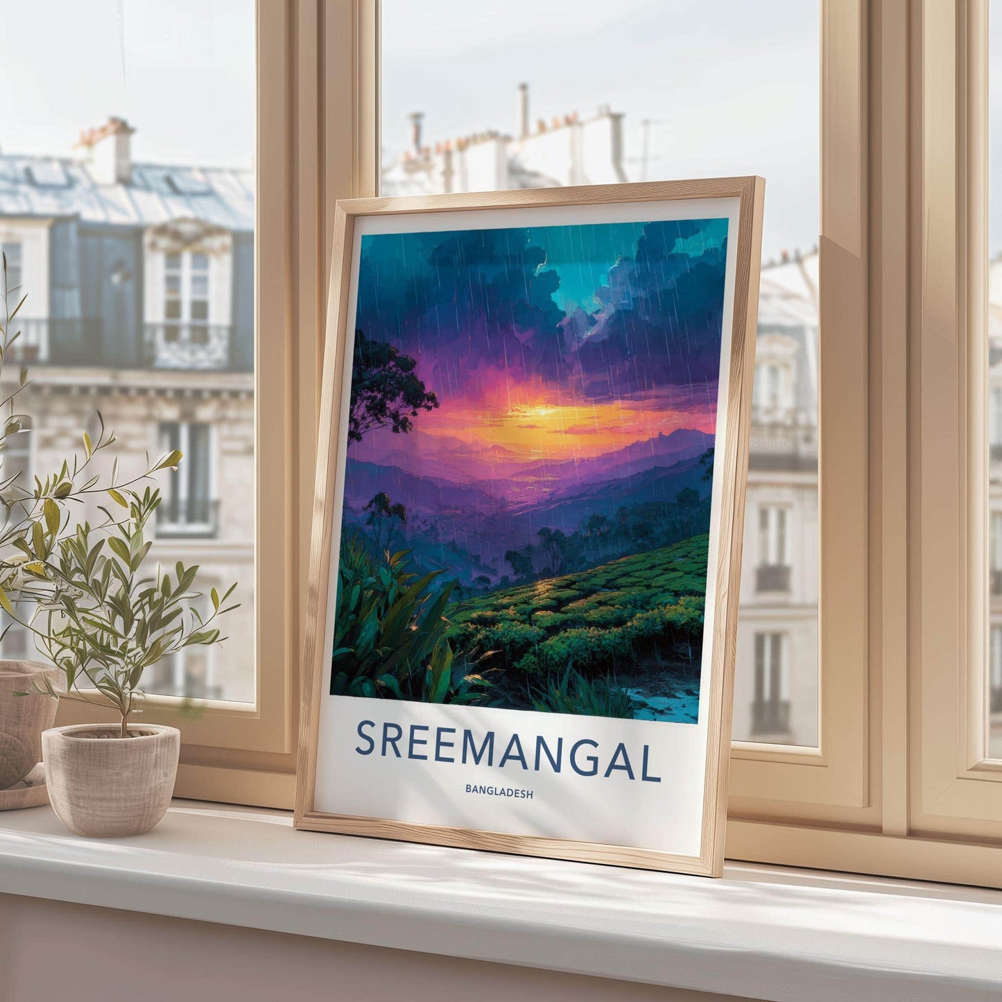 Sreemangal Poster - Bangladesh Travel Art - Rainy Tea Sunset Home Decor