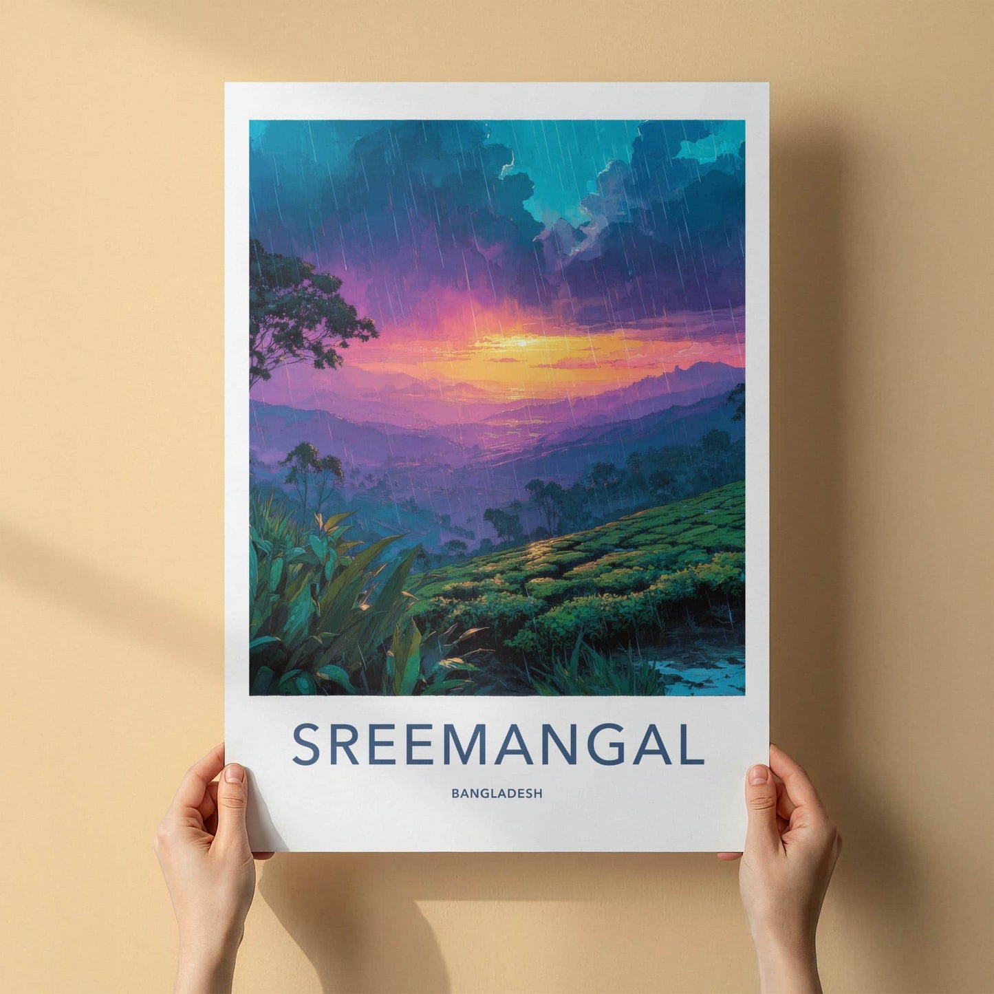 Sreemangal Poster - Bangladesh Travel Art - Rainy Tea Sunset Home Decor