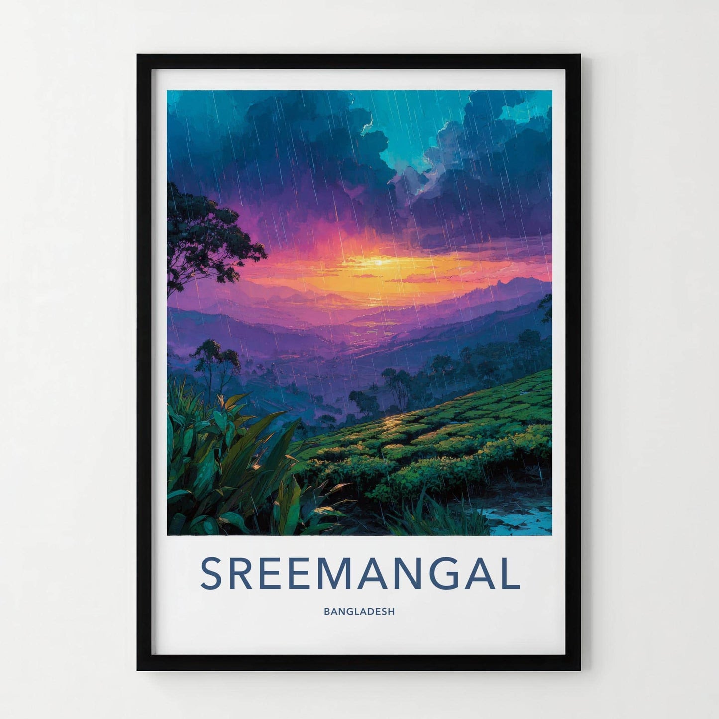 Sreemangal Poster - Bangladesh Travel Art - Rainy Tea Sunset Home Decor