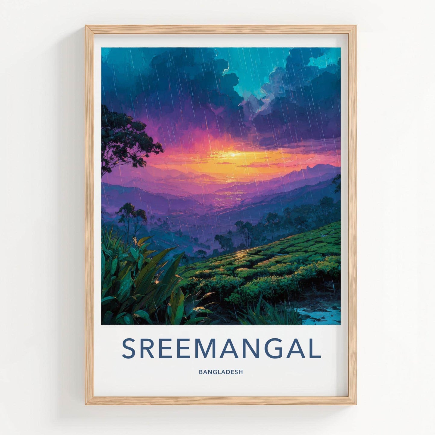 Sreemangal Poster - Bangladesh Travel Art - Rainy Tea Sunset Home Decor