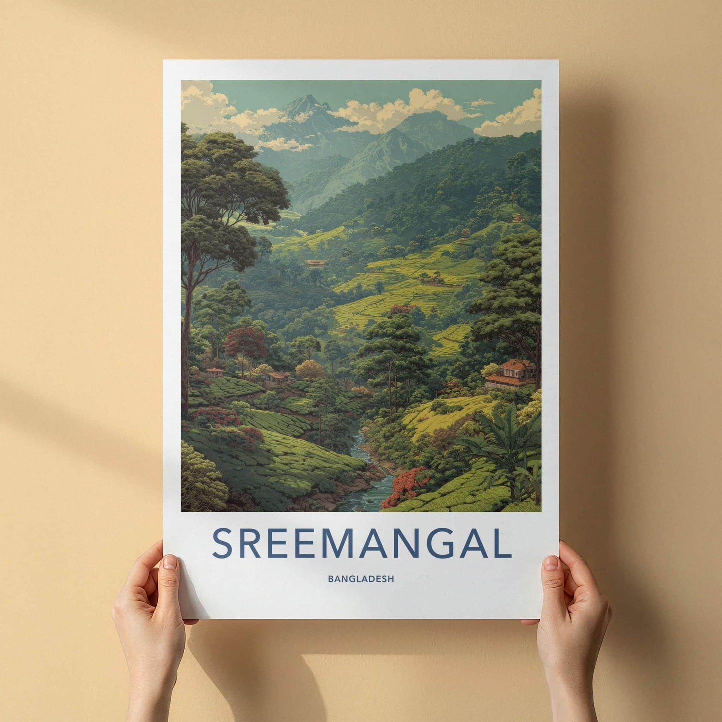 Sreemangal Poster - Bangladesh Travel Art - Rolling Tea Fields Home Decor