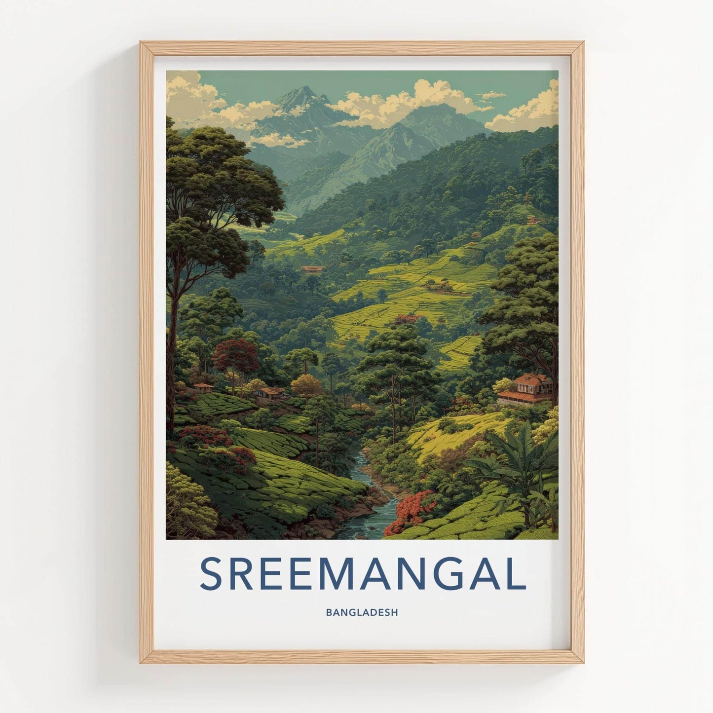 Sreemangal Poster - Bangladesh Travel Art - Rolling Tea Fields Home Decor