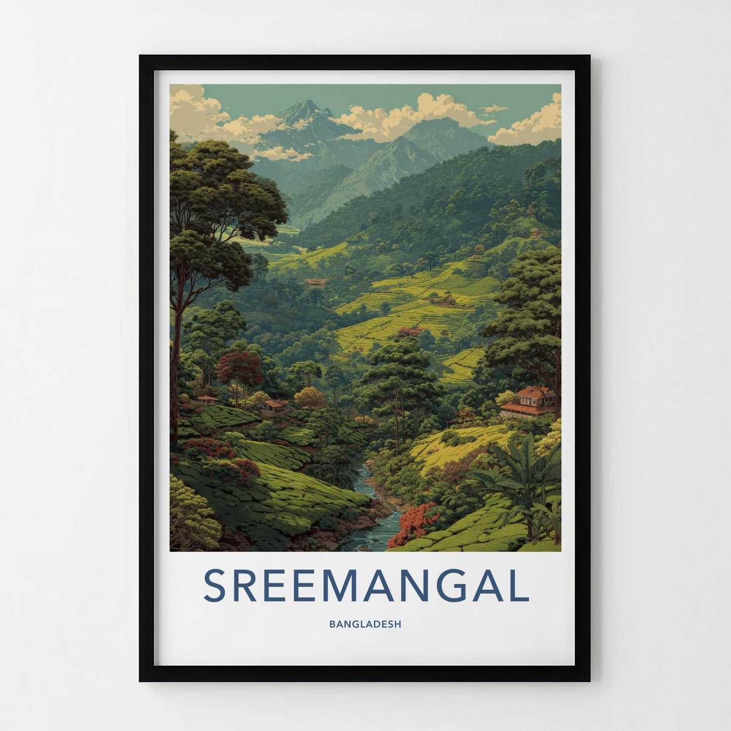 Sreemangal Poster - Bangladesh Travel Art - Rolling Tea Fields Home Decor