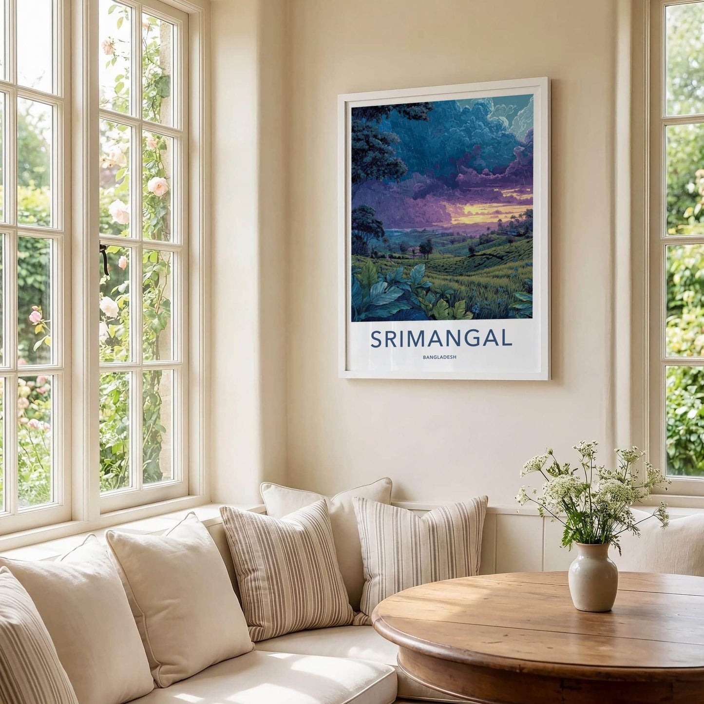 Srimangal Poster - Bangladesh Travel Art - Rainy Tea Fields Wall Decor