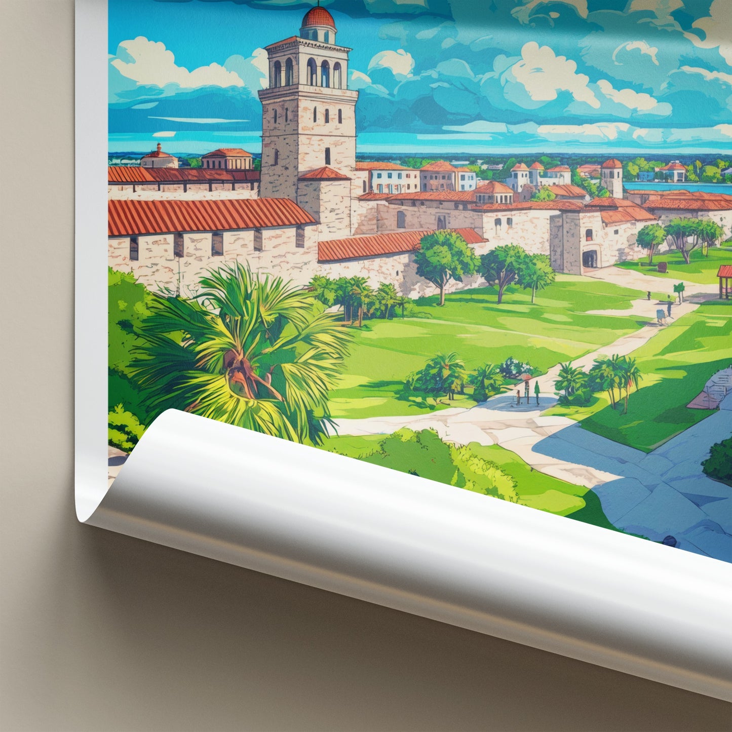 St. Augustine Poster - Florida Travel Art - Historic Fortress Vista Home Decor