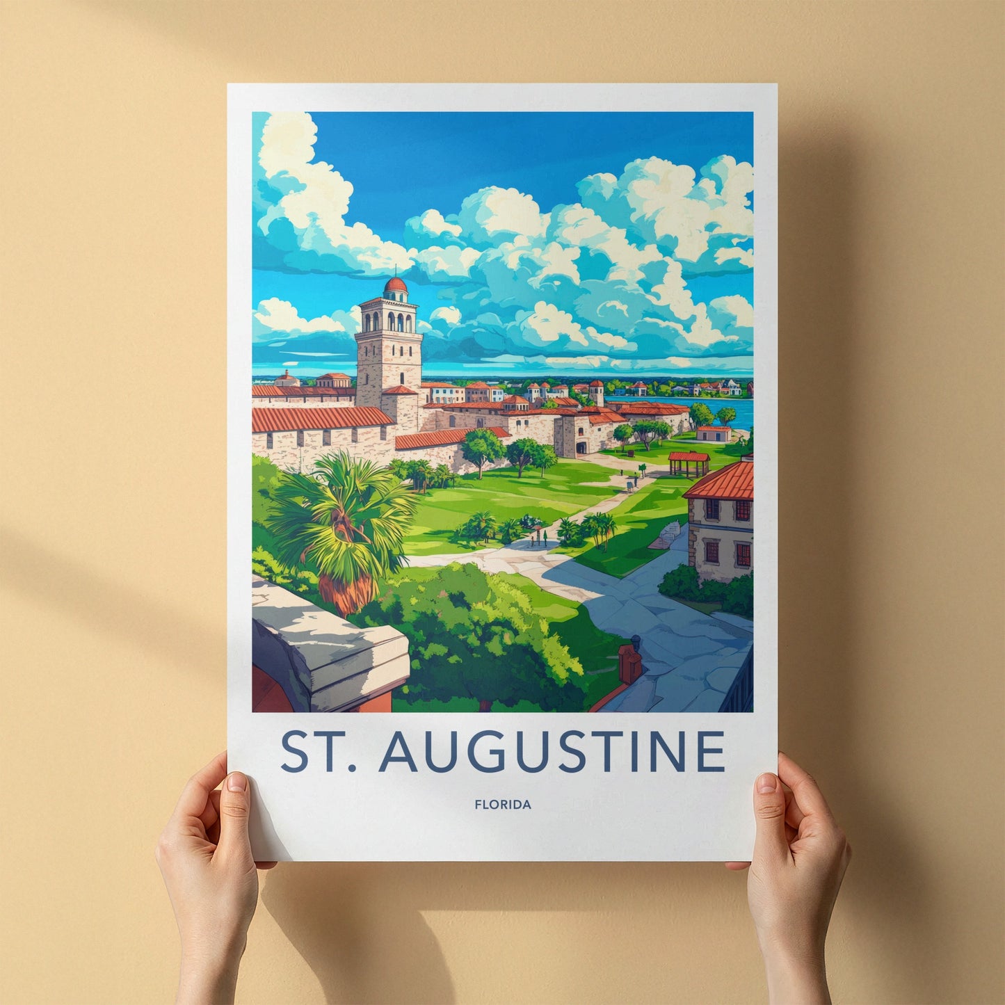 St. Augustine Poster - Florida Travel Art - Historic Fortress Vista Home Decor