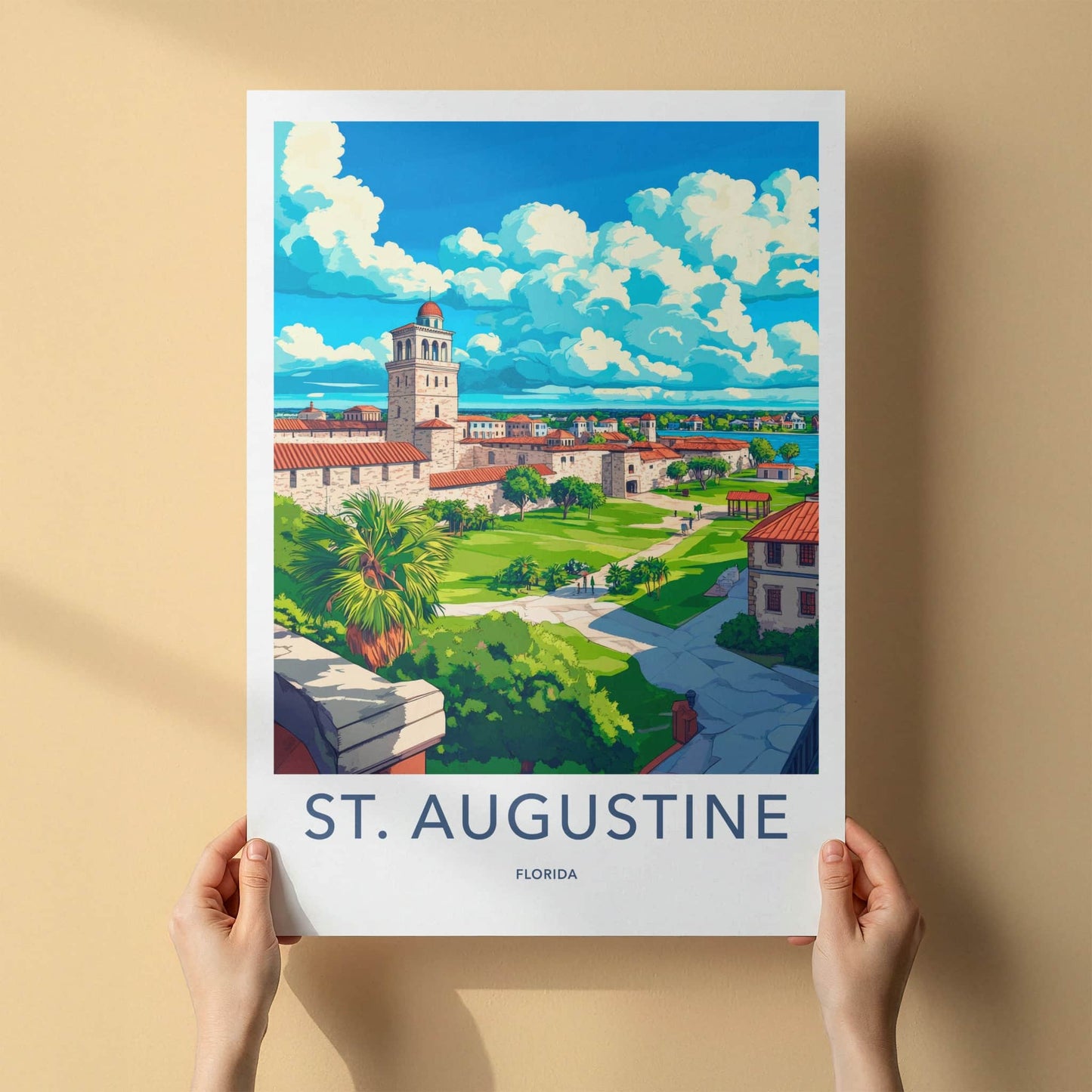 St. Augustine Poster - Florida Travel Art - Historic Fortress Vista Home Decor
