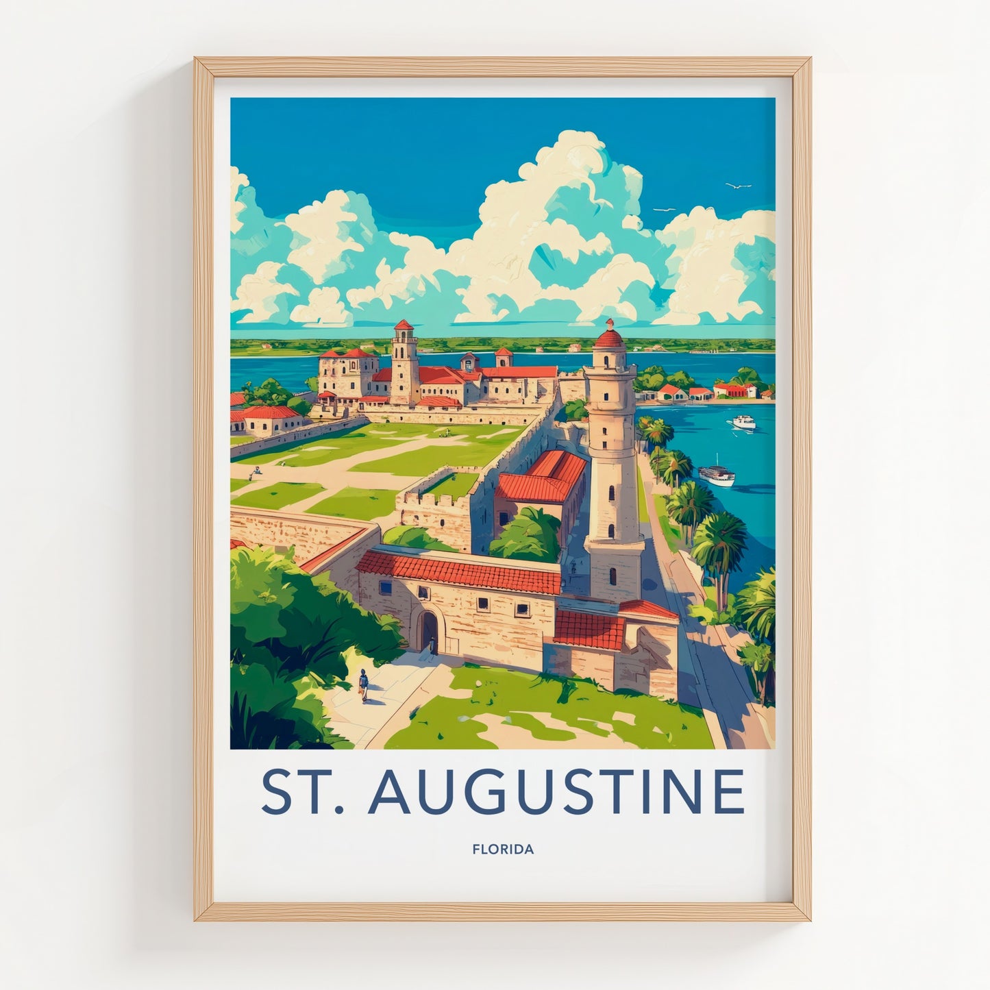St. Augustine Poster - Florida Travel Art - Waterfront Castle Green Home Decor