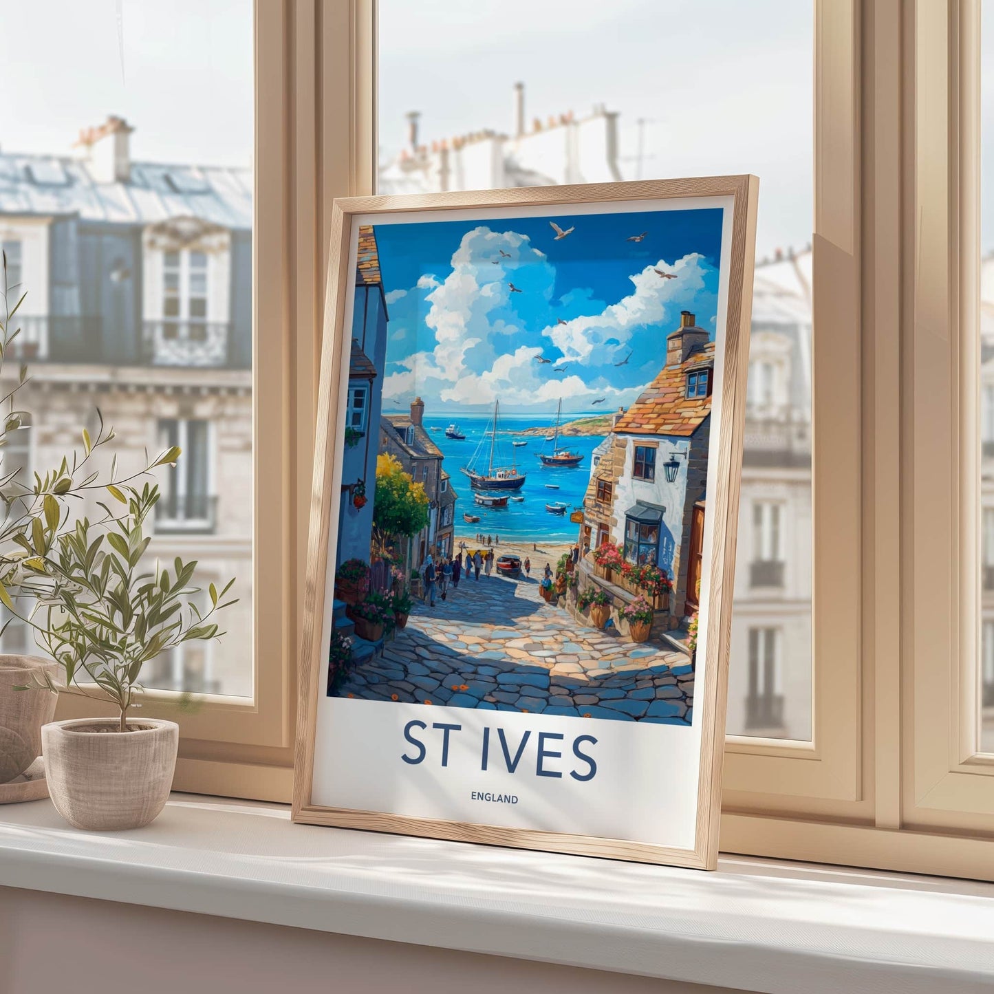 St Ives Poster - England Travel Art - Picturesque Coastal Scene Home Decor
