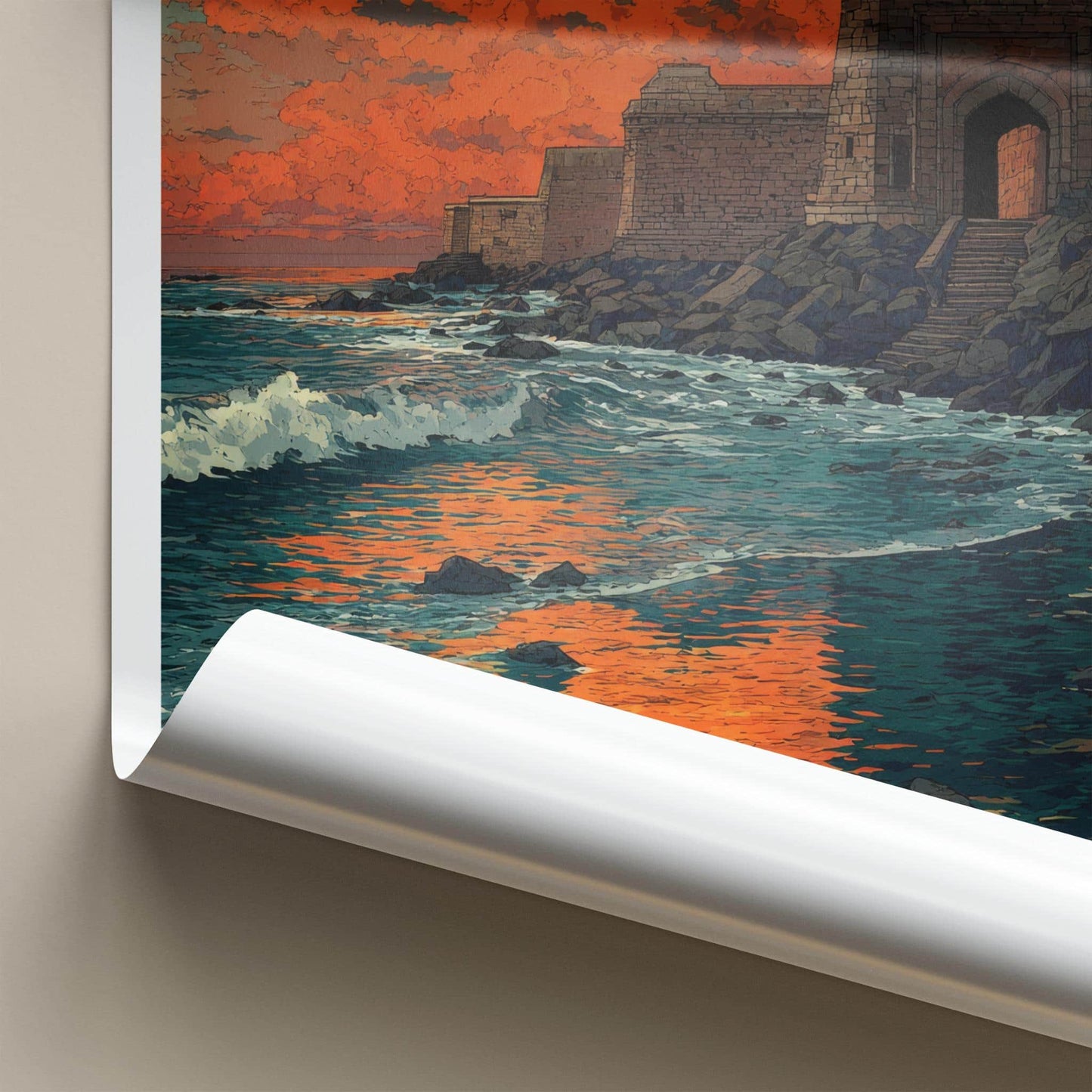 St. Jerome Poster - India Travel Art - Daman Fiery Coastal Sunset Wall Decor