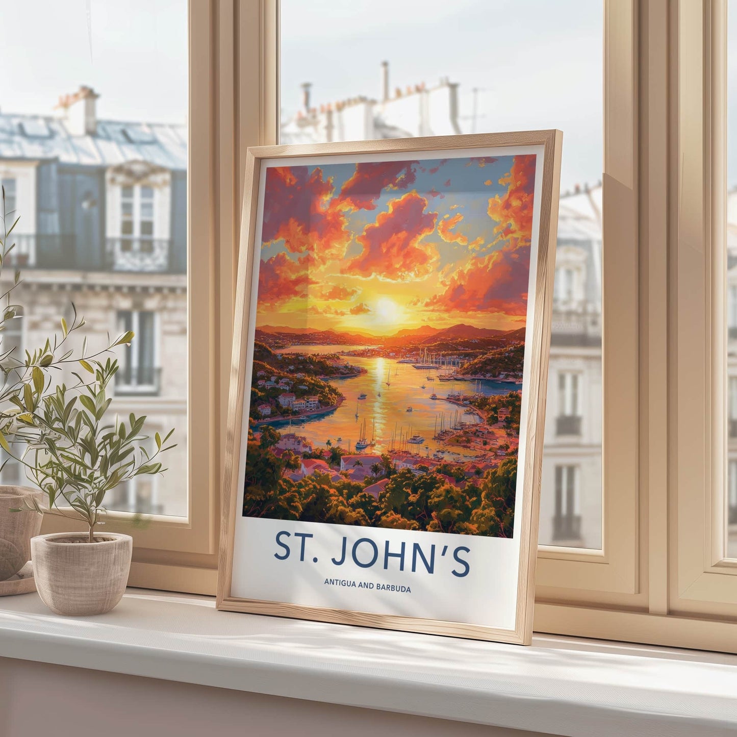 St Johns Poster - Antigua And Barbuda Art Print - Vibrant Bay Sunset Wall Decor