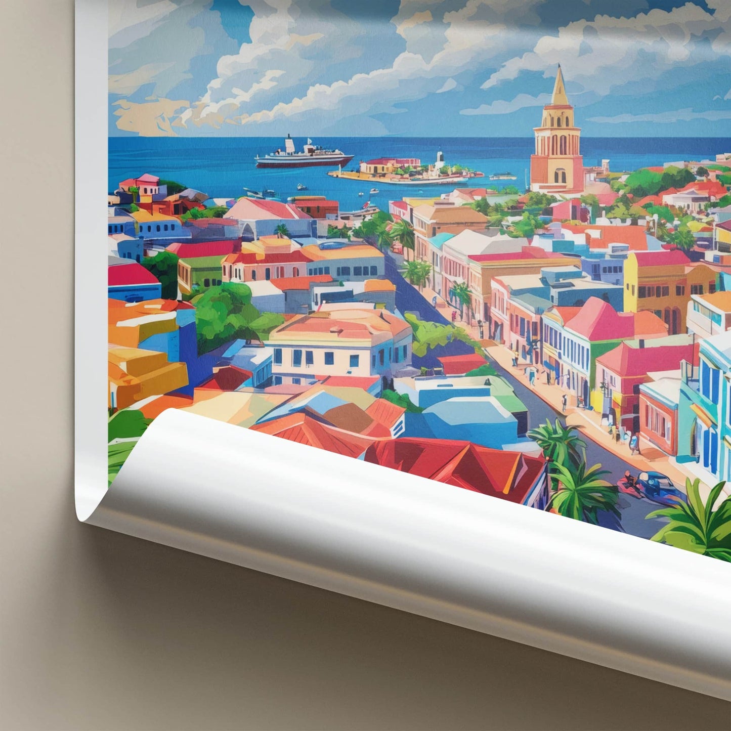 St Johns Poster - Antigua and Barbuda Travel Art - Vibrant Coastal Town Home Decor