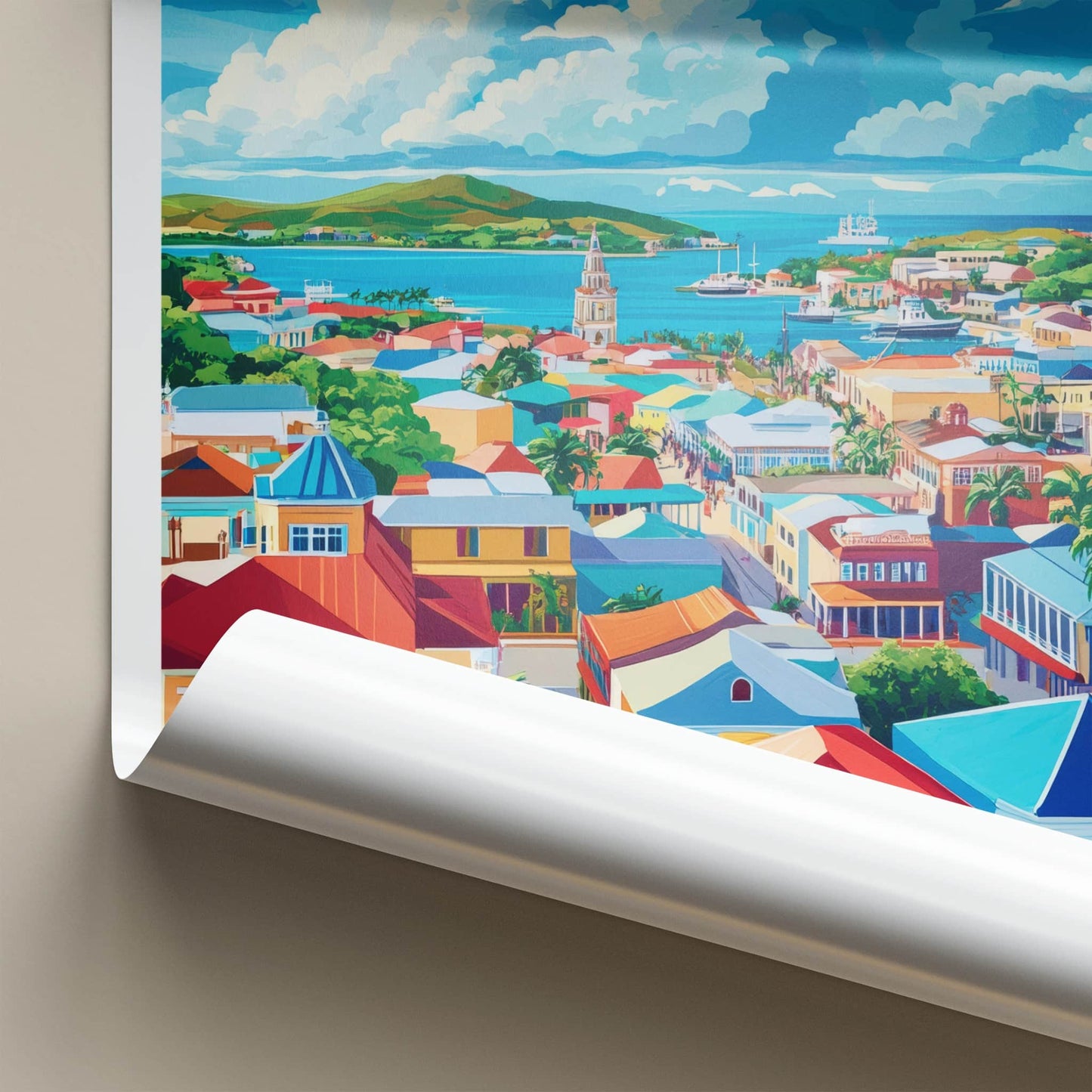 St Johns Poster - Antigua and Barbuda Travel Art - Vibrant Tropical Harbor Home Decor