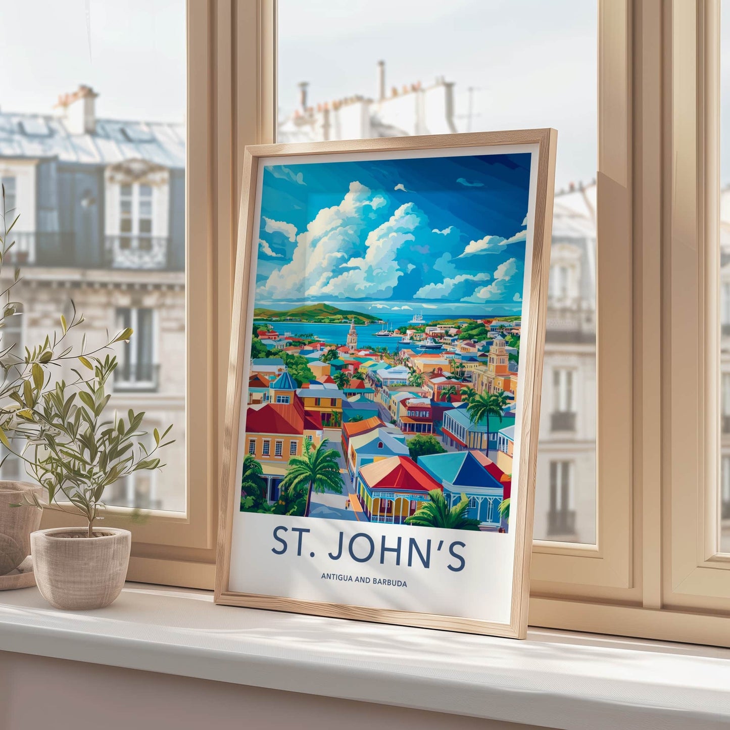 St Johns Poster - Antigua and Barbuda Travel Art - Vibrant Tropical Harbor Home Decor
