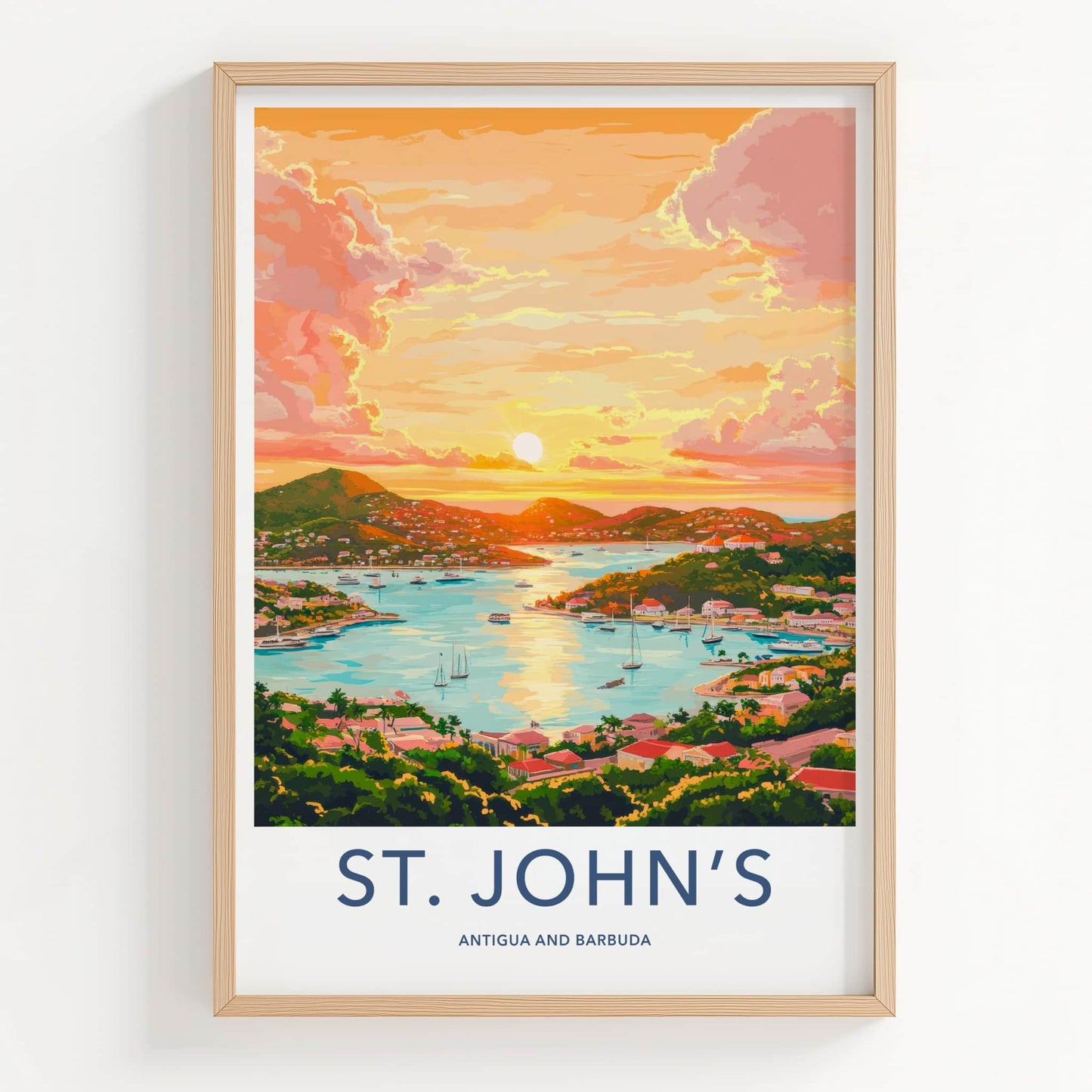 St Johns Poster - Antigua And Barbuda Wall Art - Vibrant Sunset Harbor Gallery Art