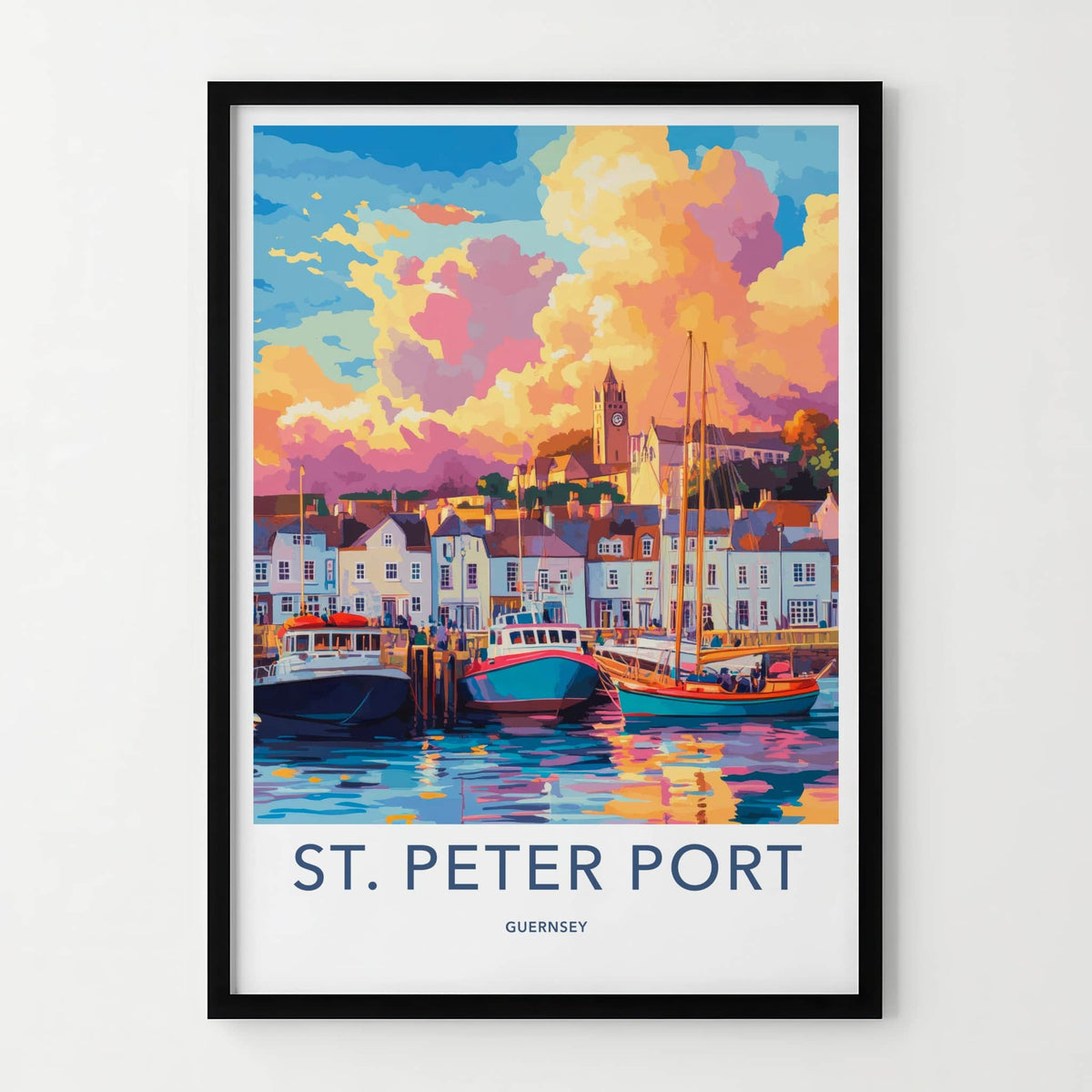 St Peter Port Poster - Guernsey Art Print - Harbor Boats Sunset Wall Decor
