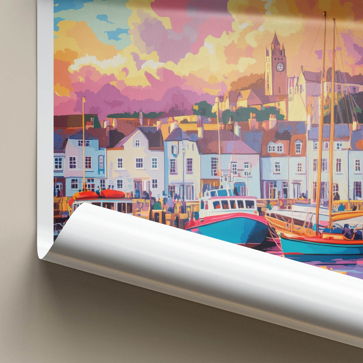 St Peter Port Poster - Guernsey Art Print - Harbor Boats Sunset Wall Decor