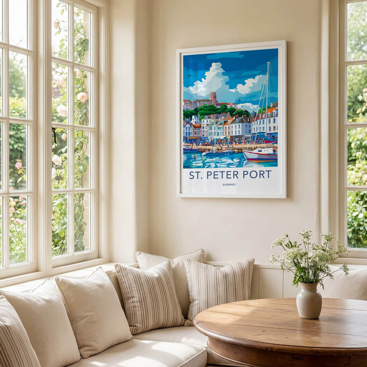 St Peter Port Poster - Guernsey Travel Art - Colorful Harbor Town Wall Decor