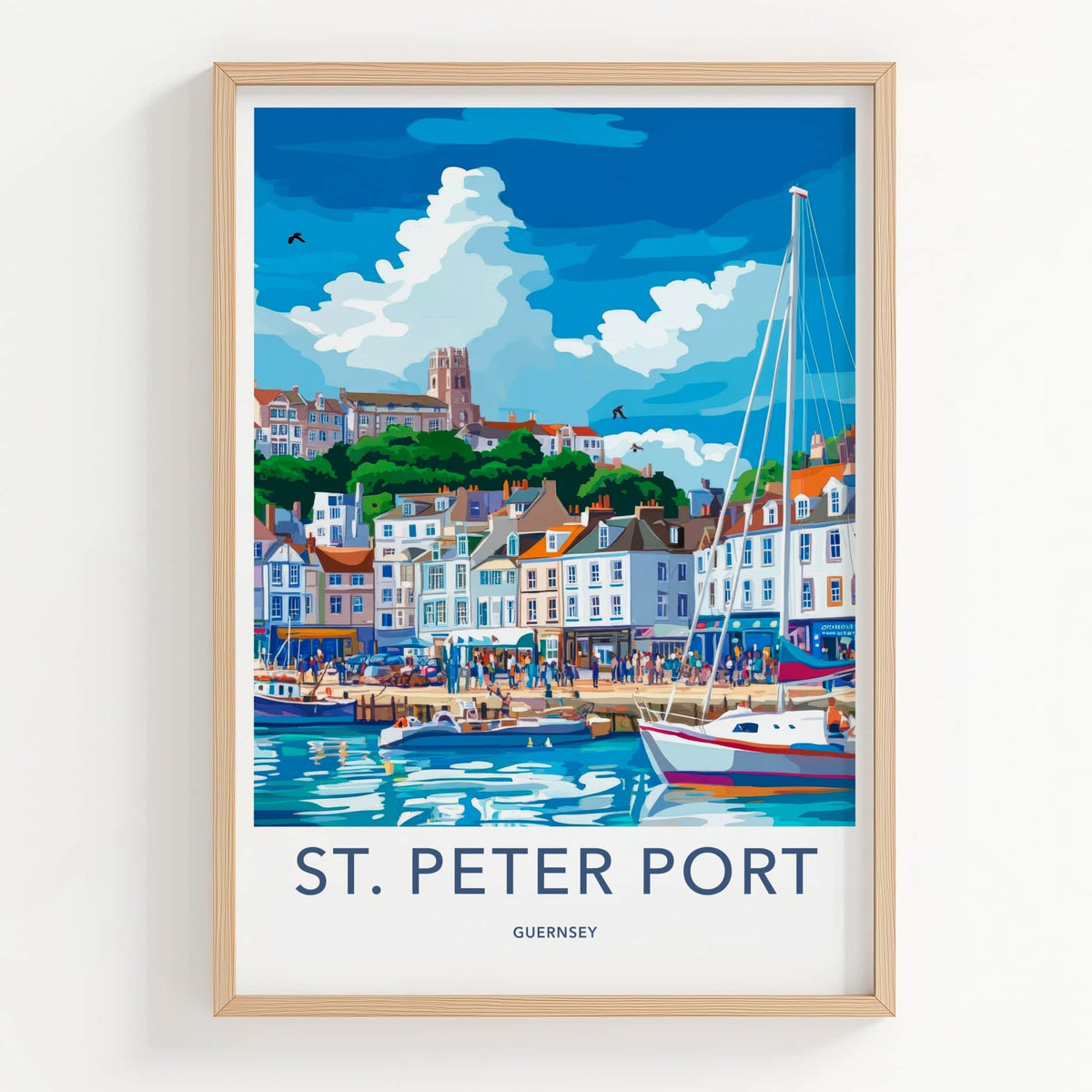 St Peter Port Poster - Guernsey Travel Art - Colorful Harbor Town Wall Decor