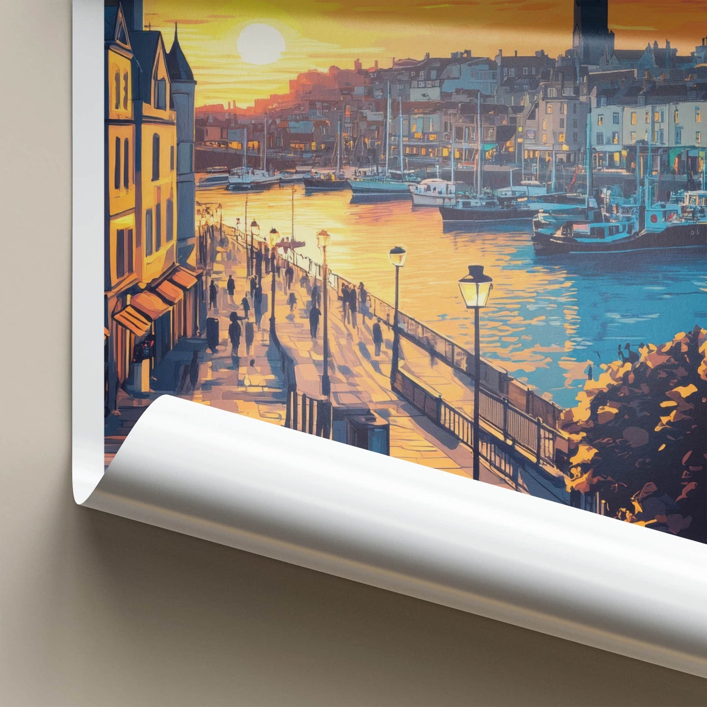 St. Peter Port Poster - Guernsey Travel Art - Harbor Sunset Promenade Home Decor
