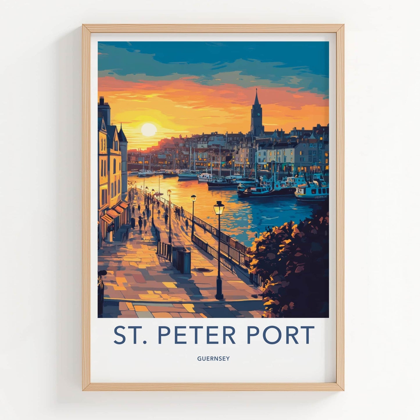 St. Peter Port Poster - Guernsey Travel Art - Harbor Sunset Promenade Home Decor