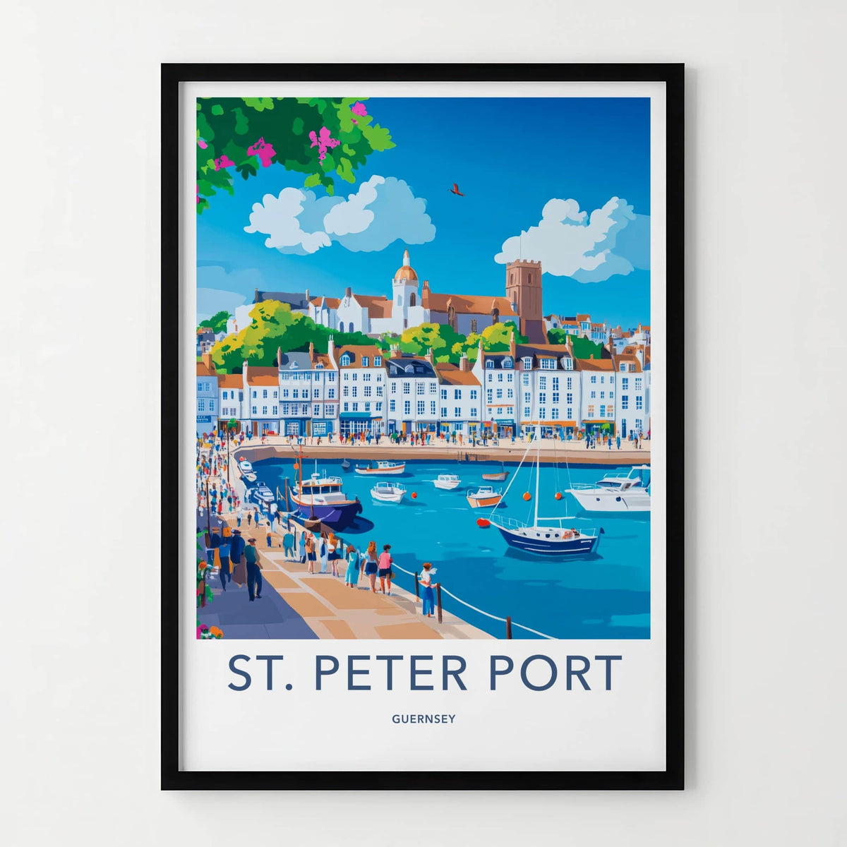 St Peter Port Poster - Guernsey Travel Art - Vibrant Waterfront Buildings Home Decor