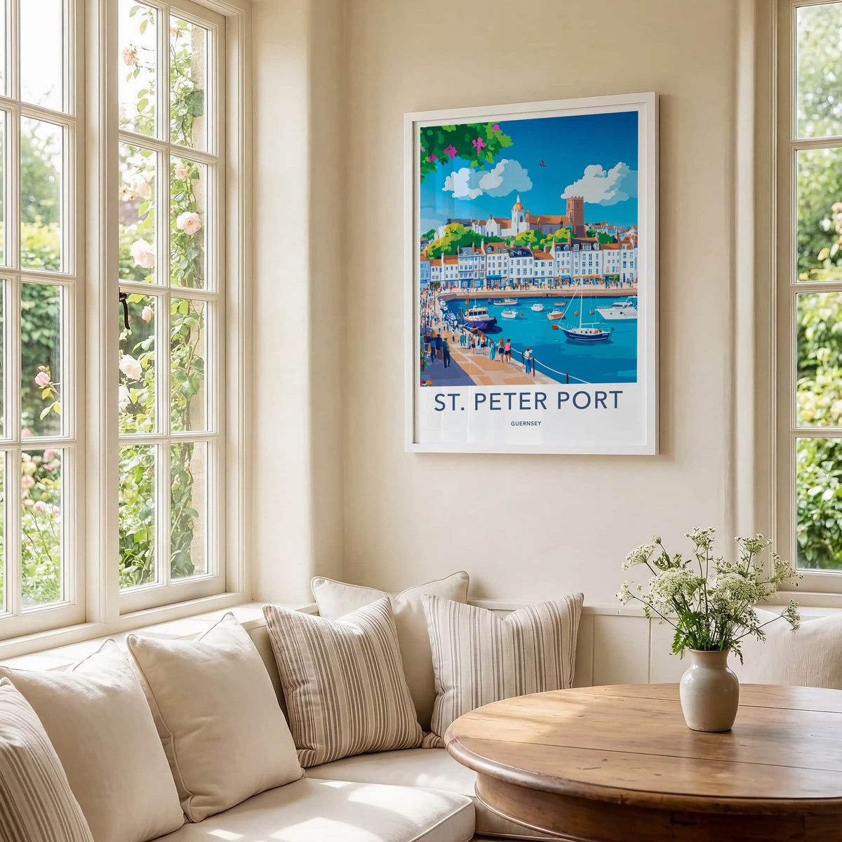 St Peter Port Poster - Guernsey Travel Art - Vibrant Waterfront Buildings Home Decor