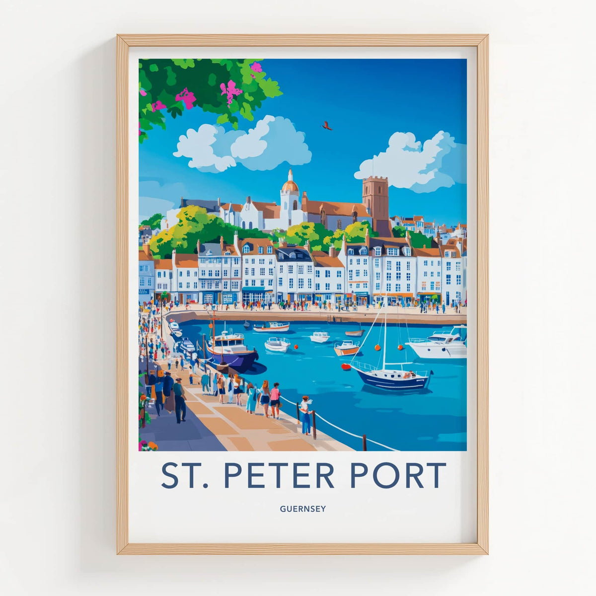 St Peter Port Poster - Guernsey Travel Art - Vibrant Waterfront Buildings Home Decor