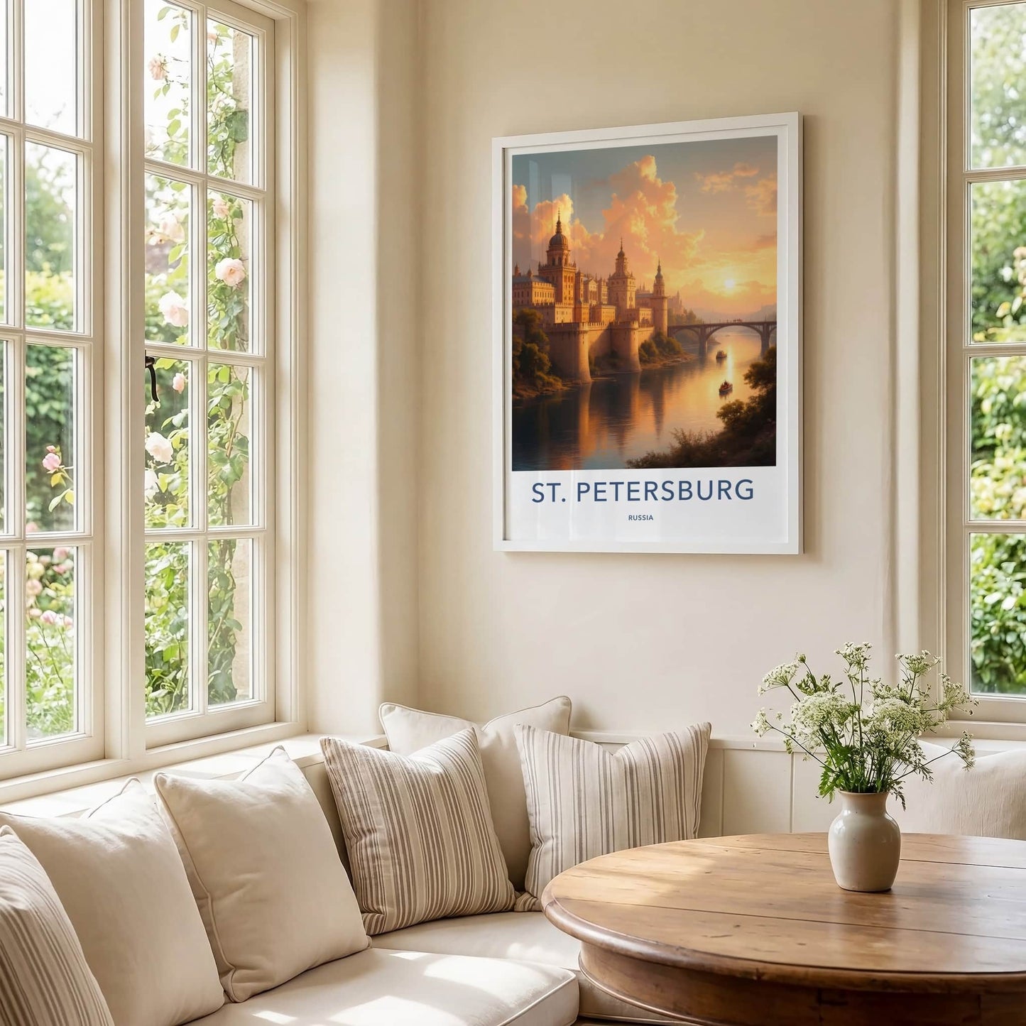 St Petersburg Poster - Russia Travel Art - Golden River Sunset Wall Decor