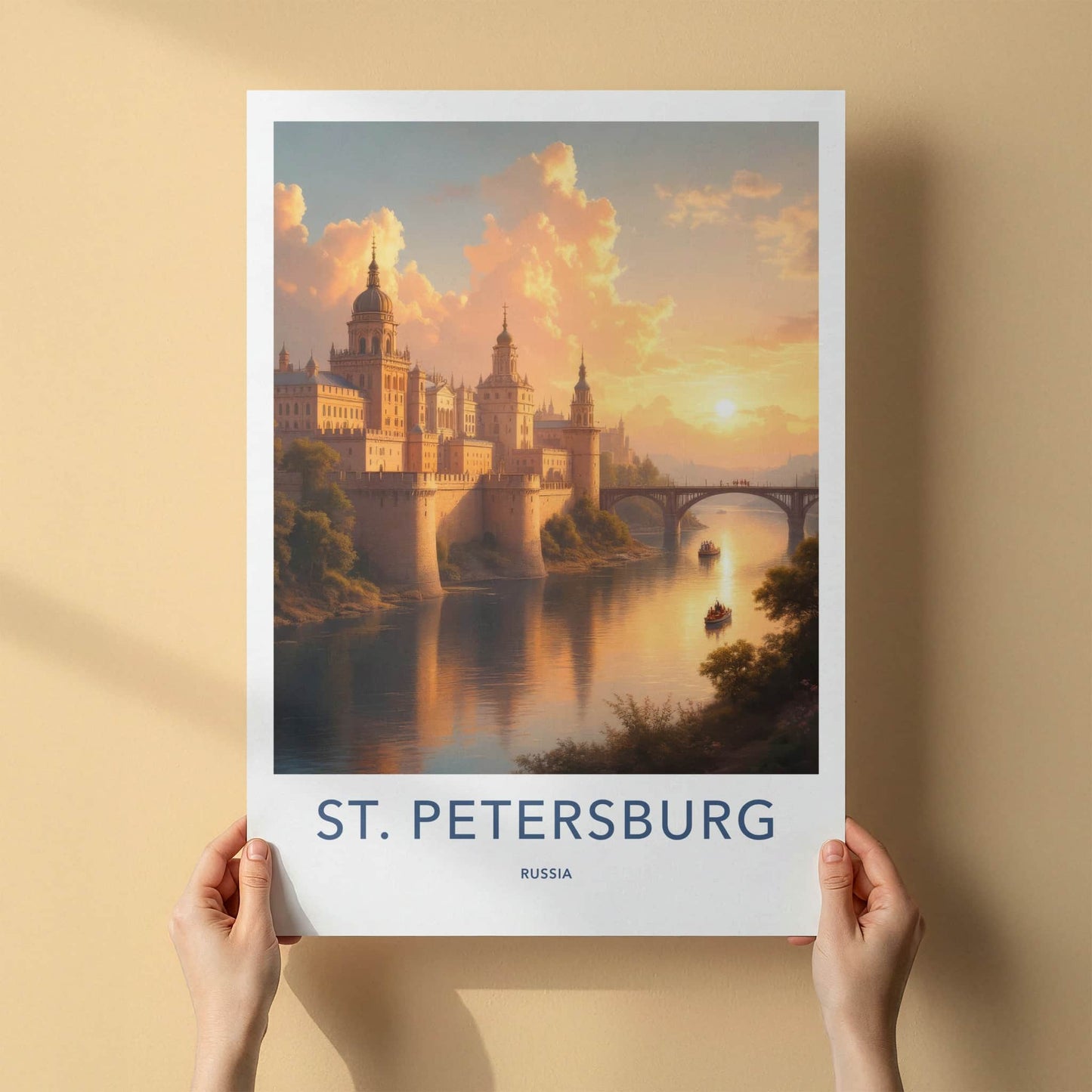 St Petersburg Poster - Russia Travel Art - Golden River Sunset Wall Decor