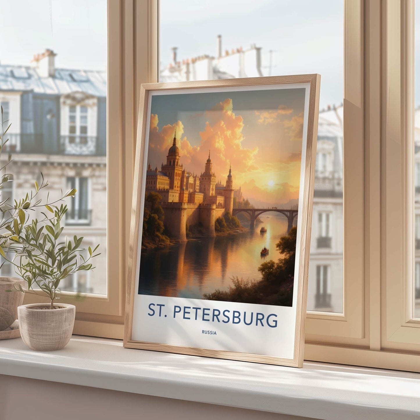St Petersburg Poster - Russia Travel Art - Golden River Sunset Wall Decor
