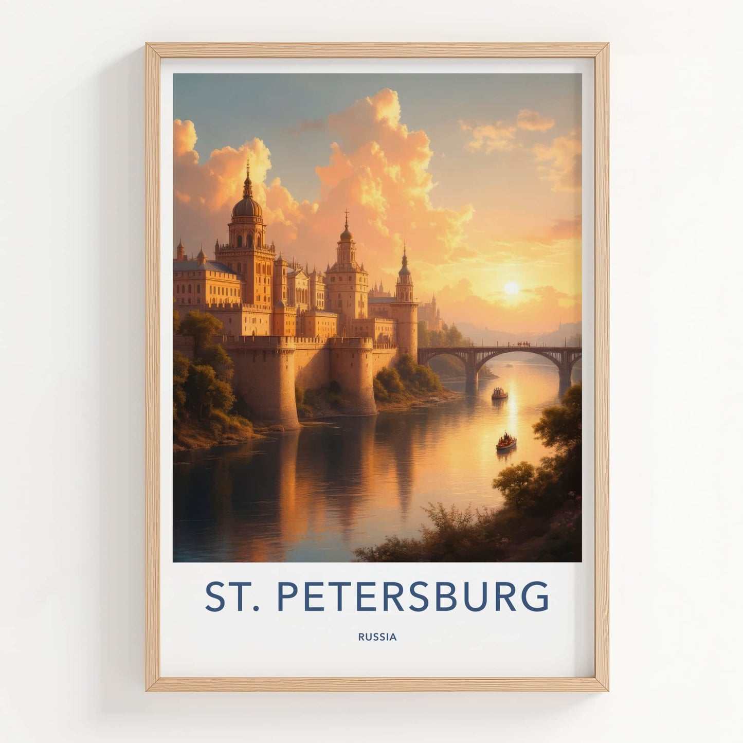 St Petersburg Poster - Russia Travel Art - Golden River Sunset Wall Decor