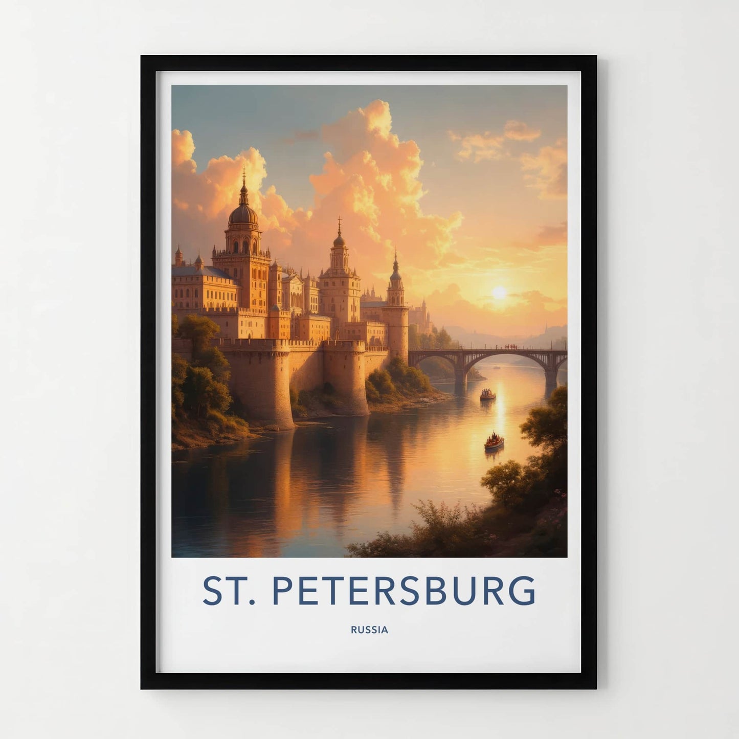 St Petersburg Poster - Russia Travel Art - Golden River Sunset Wall Decor