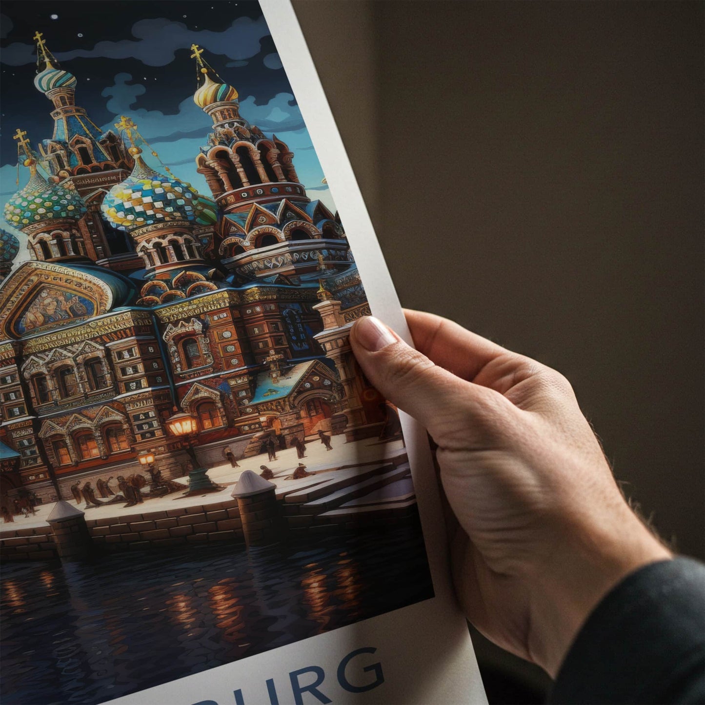 St Petersburg Poster - Russia Travel Art - Moonlit Spire Canal Home Decor