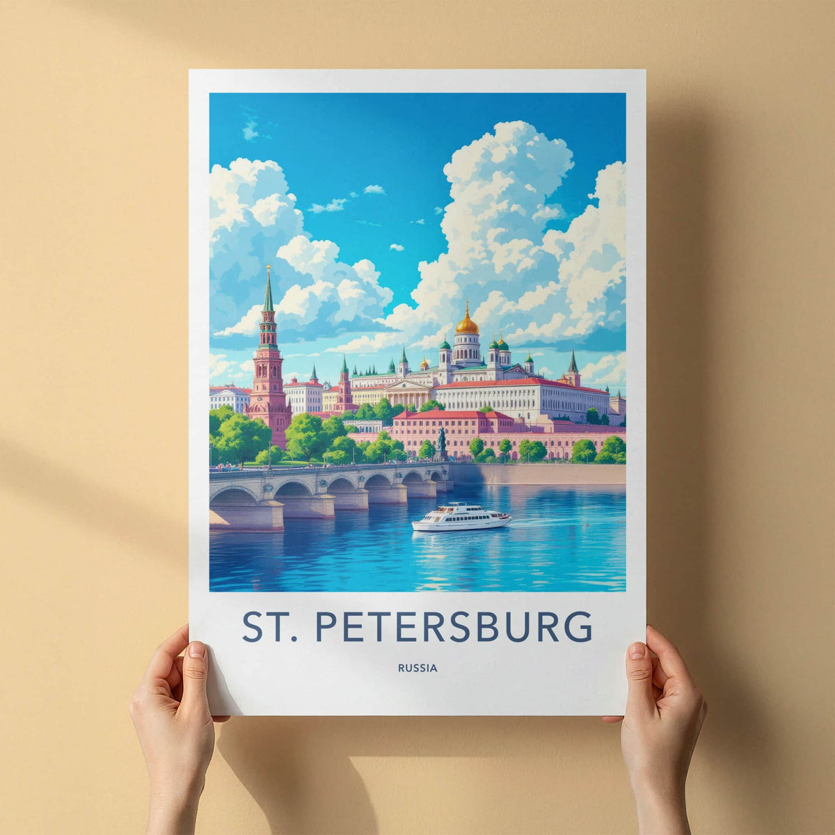 St. Petersburg Poster - Russia Travel Art - Palace Dome Boat Home Decor