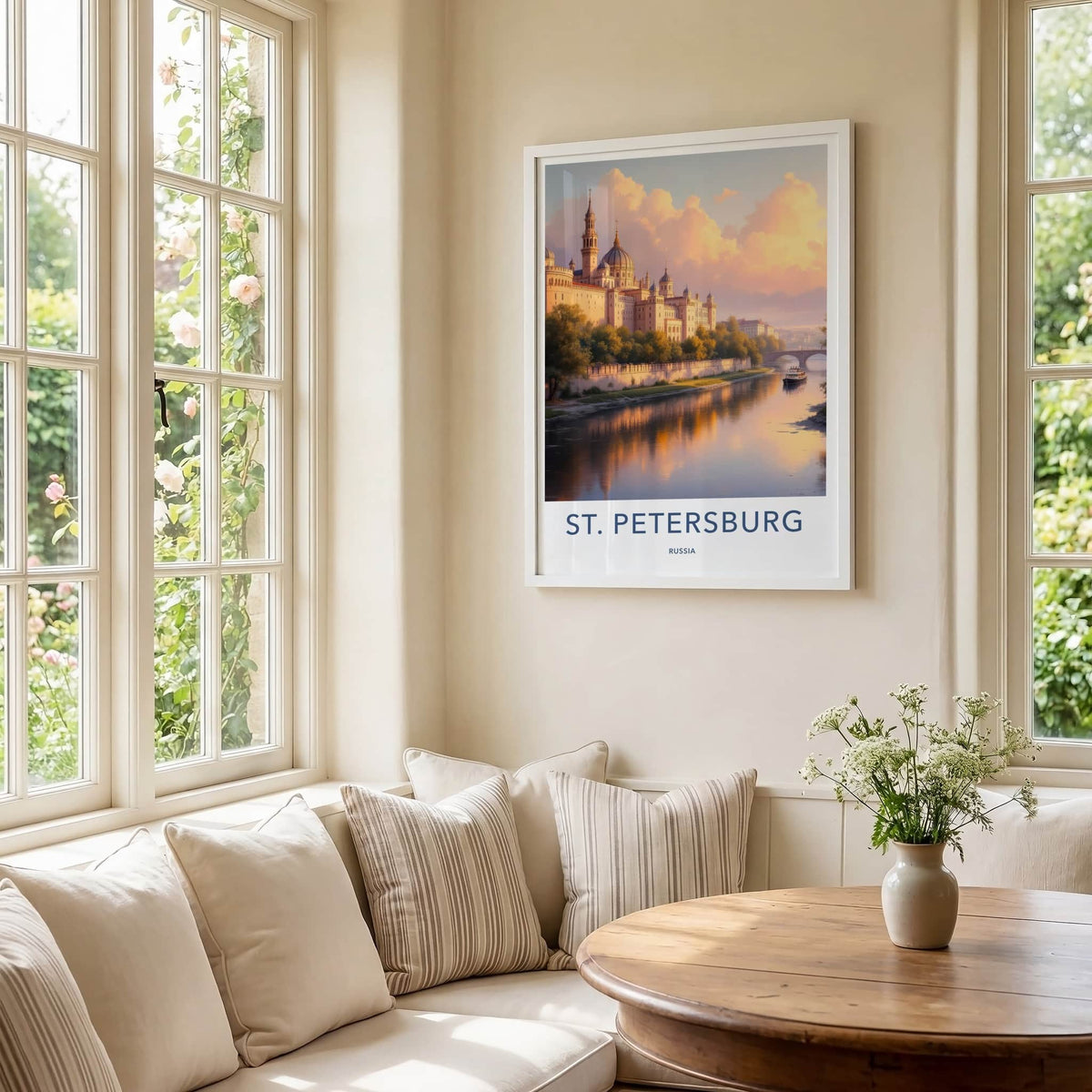 St. Petersburg Poster - Russia Travel Art - Riverside Palace Boat Home Decor