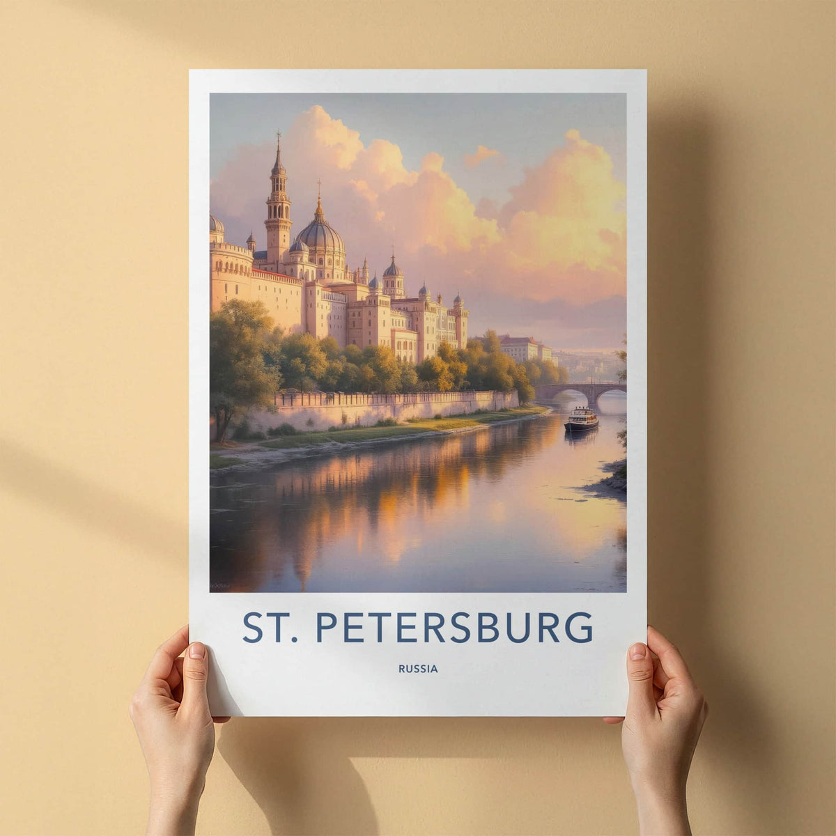 St. Petersburg Poster - Russia Travel Art - Riverside Palace Boat Home Decor