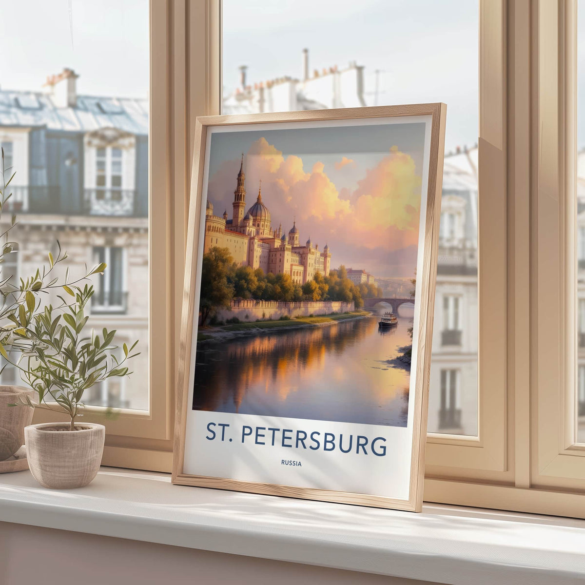 St. Petersburg Poster - Russia Travel Art - Riverside Palace Boat Home Decor