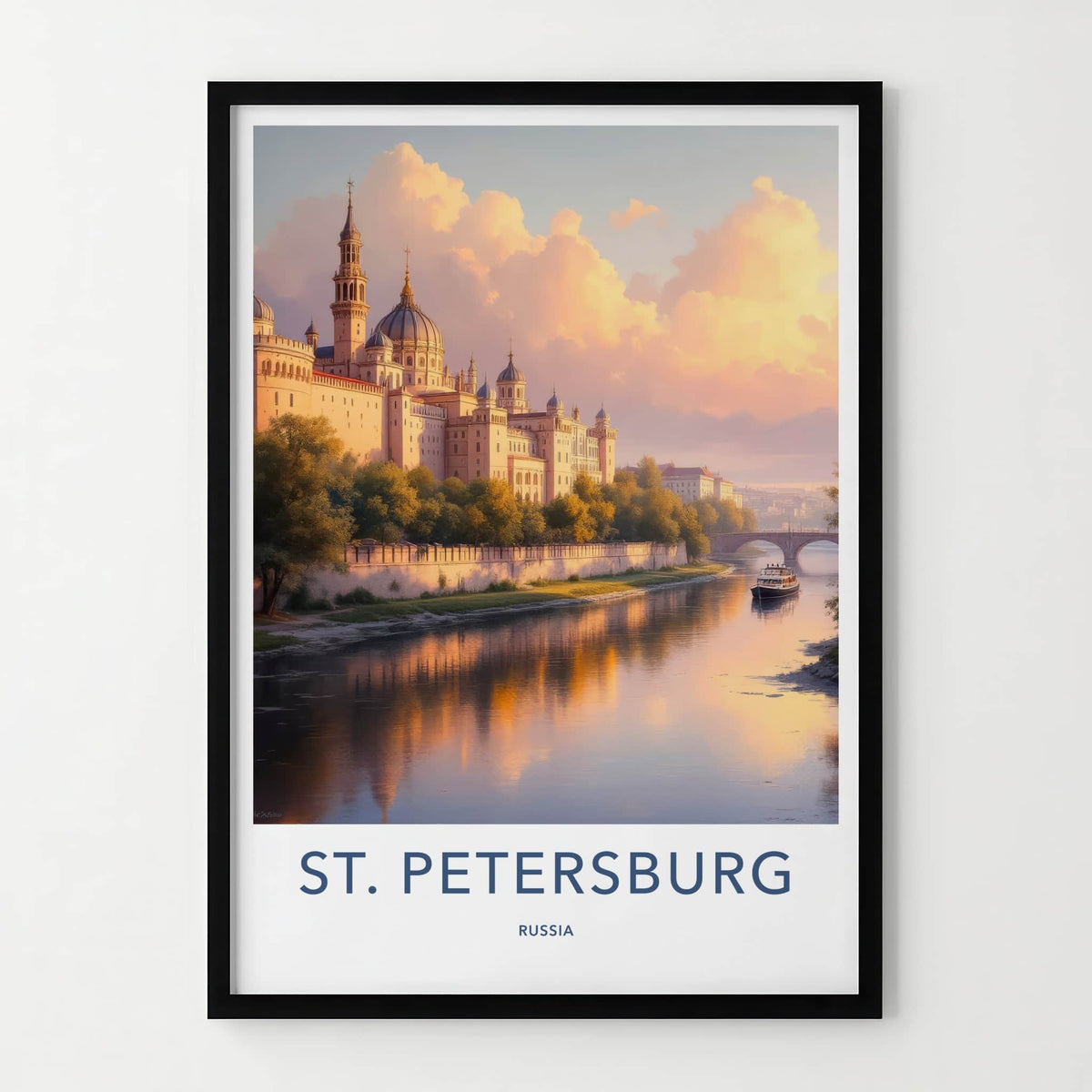 St. Petersburg Poster - Russia Travel Art - Riverside Palace Boat Home Decor