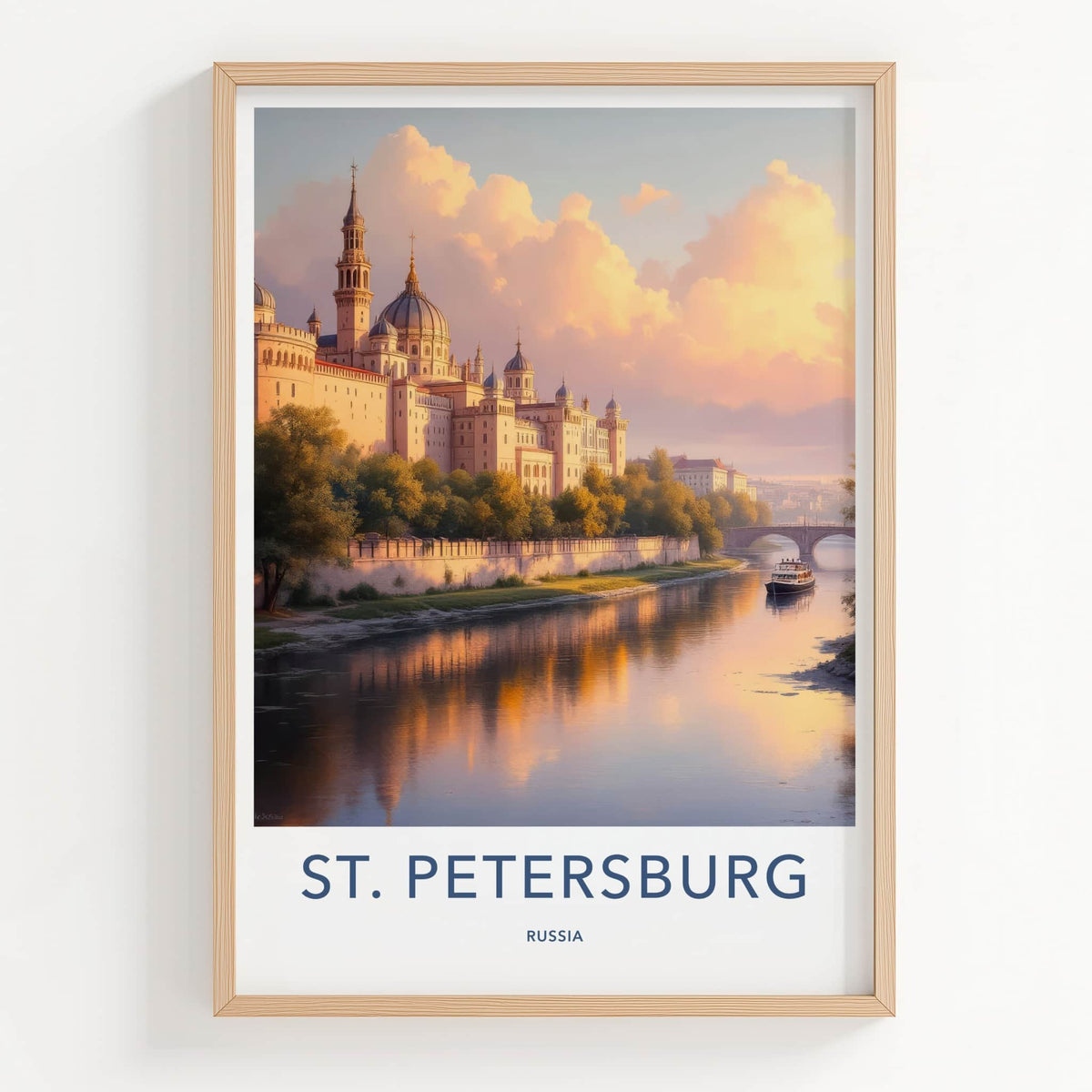 St. Petersburg Poster - Russia Travel Art - Riverside Palace Boat Home Decor