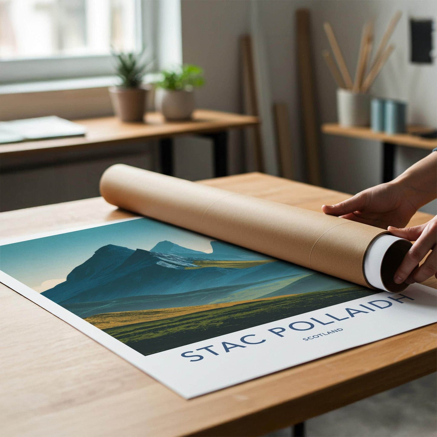 Stac Pollaidh Poster - Scotland Travel Art - Rugged Mountain Peaks Home Decor