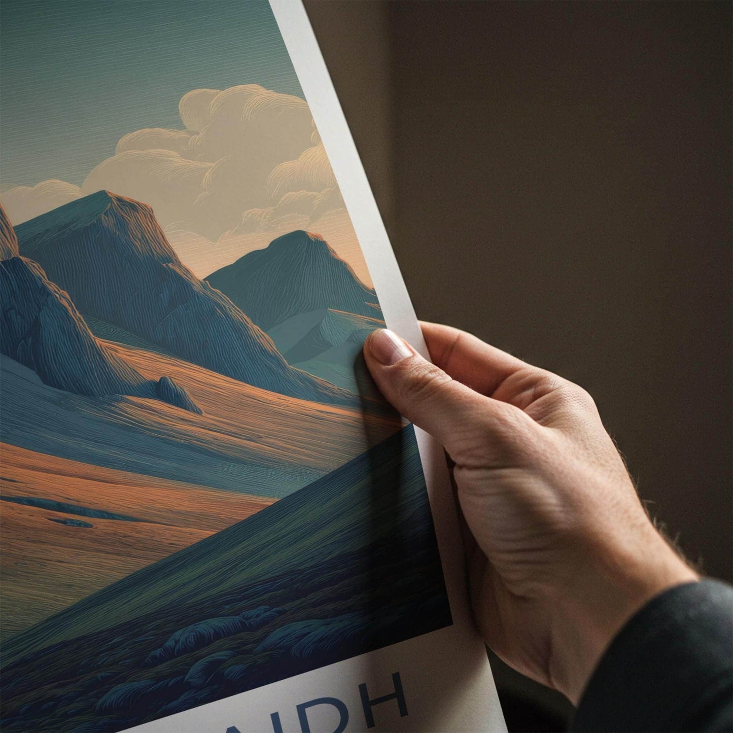 Stac Pollaidh Poster - Scotland Travel Art - Sunlit Mountain Slopes Home Decor