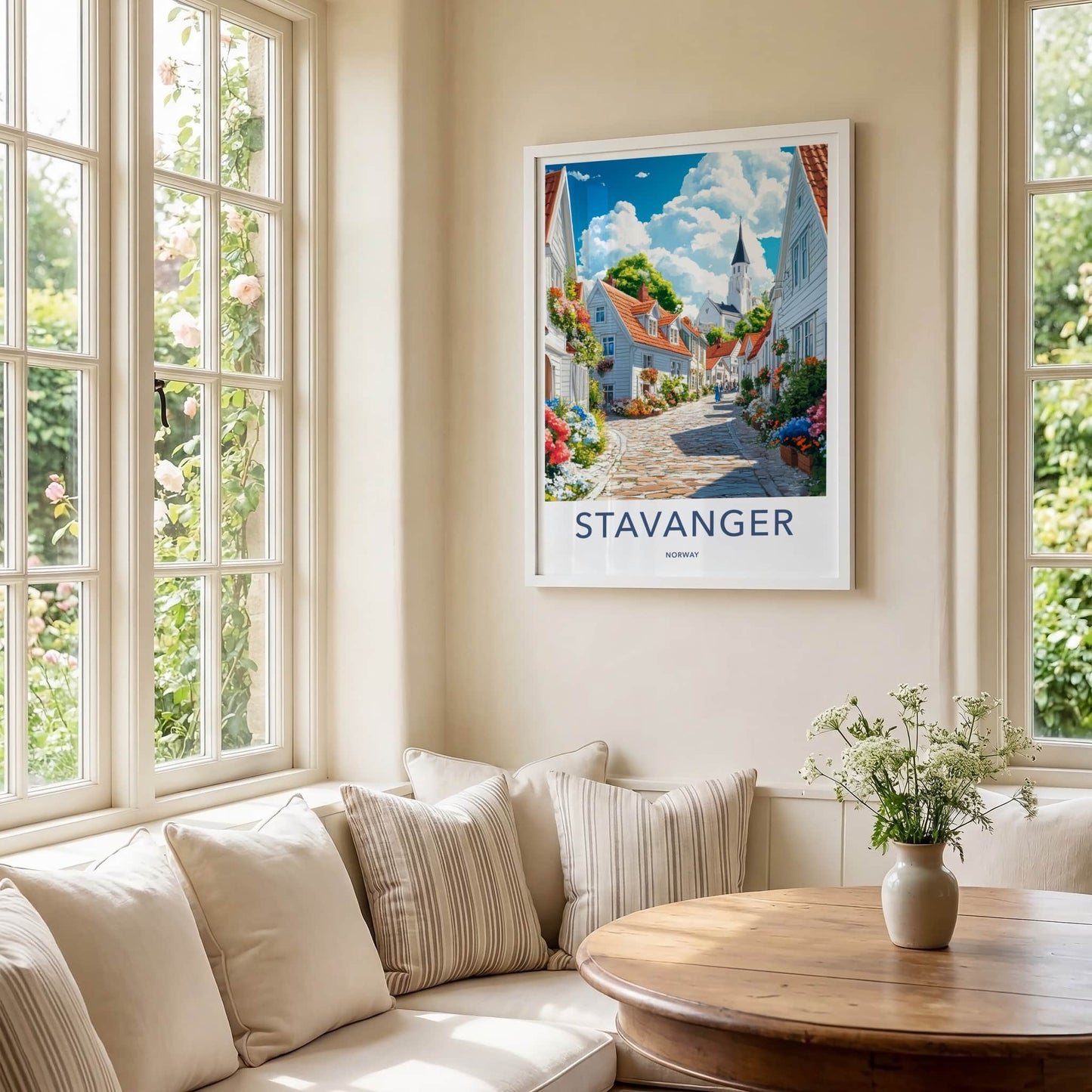 Stavanger Poster - Norway Art Print - Bright Flowering Street Gallery Art