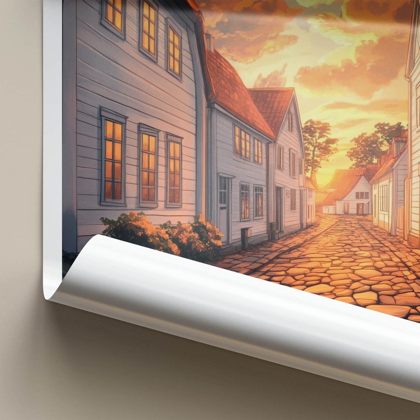 Stavanger Poster - Norway Travel Art - Orange Sunset Street Home Decor