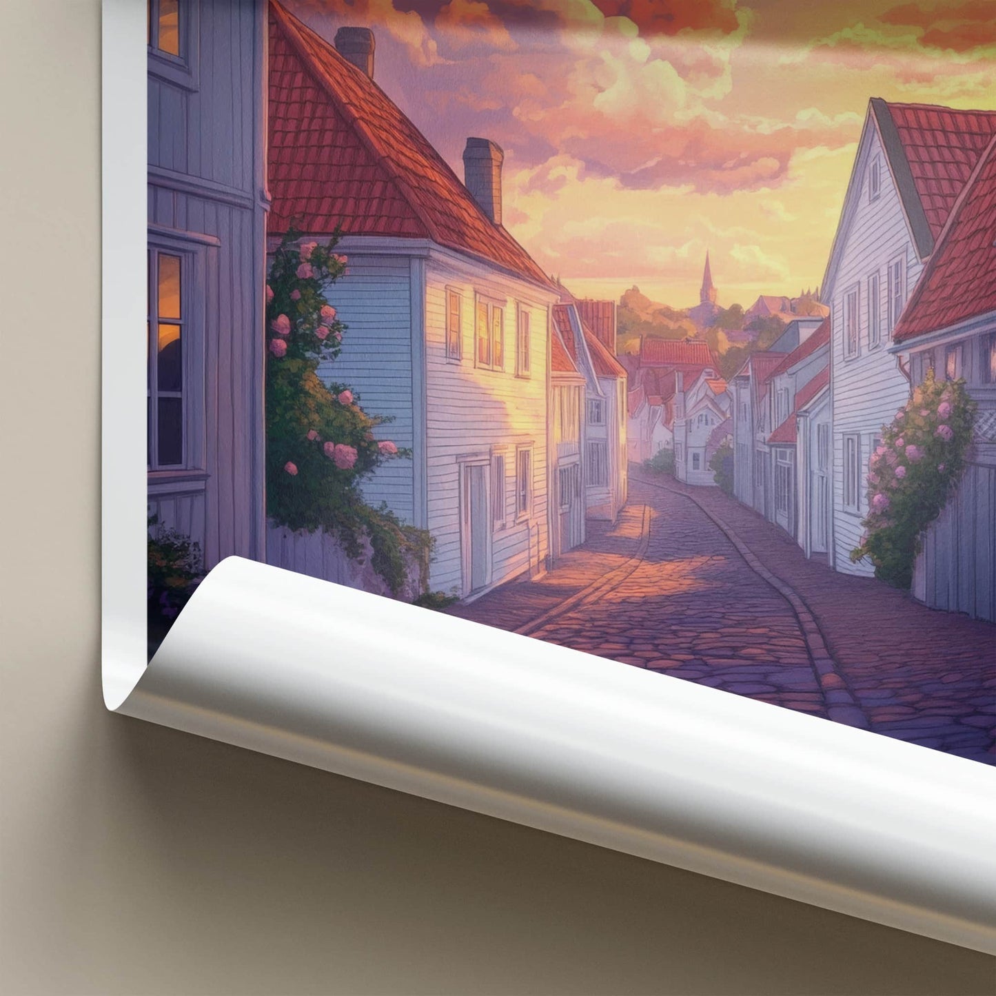 Stavanger Poster - Norway Travel Print - Vibrant Sunset Street Home Decor