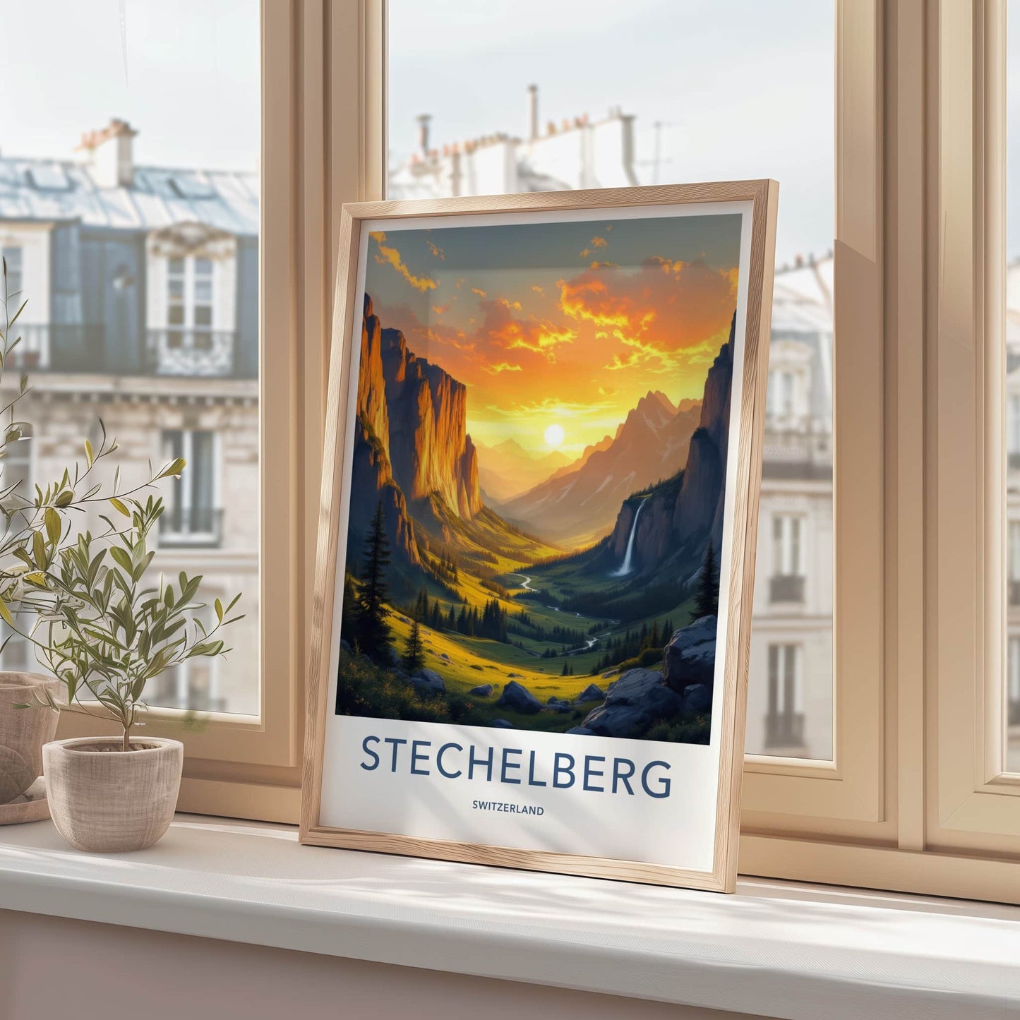 Stechelberg Poster - Switzerland Travel Art - Golden Valley Waterfall Home Decor